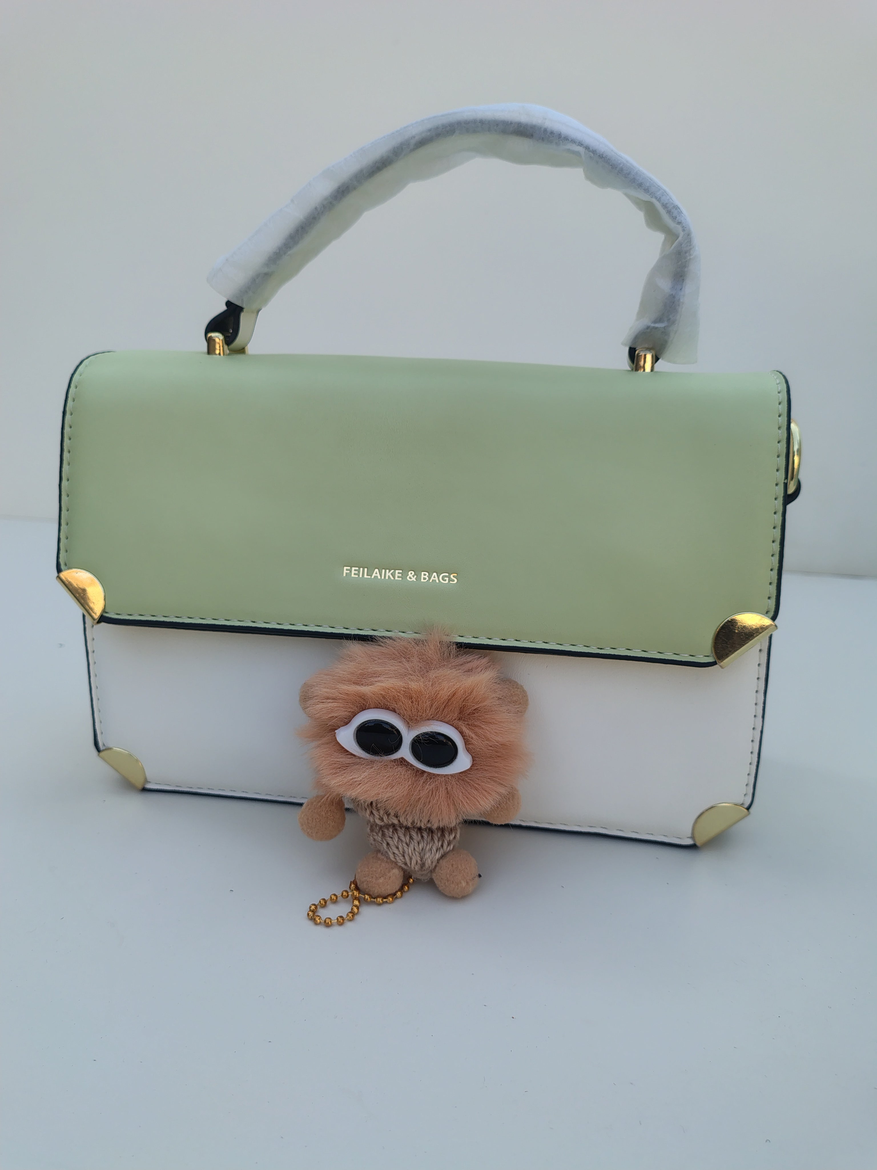 Mint Green & White Handbag – Gold Detail with Designer Strap