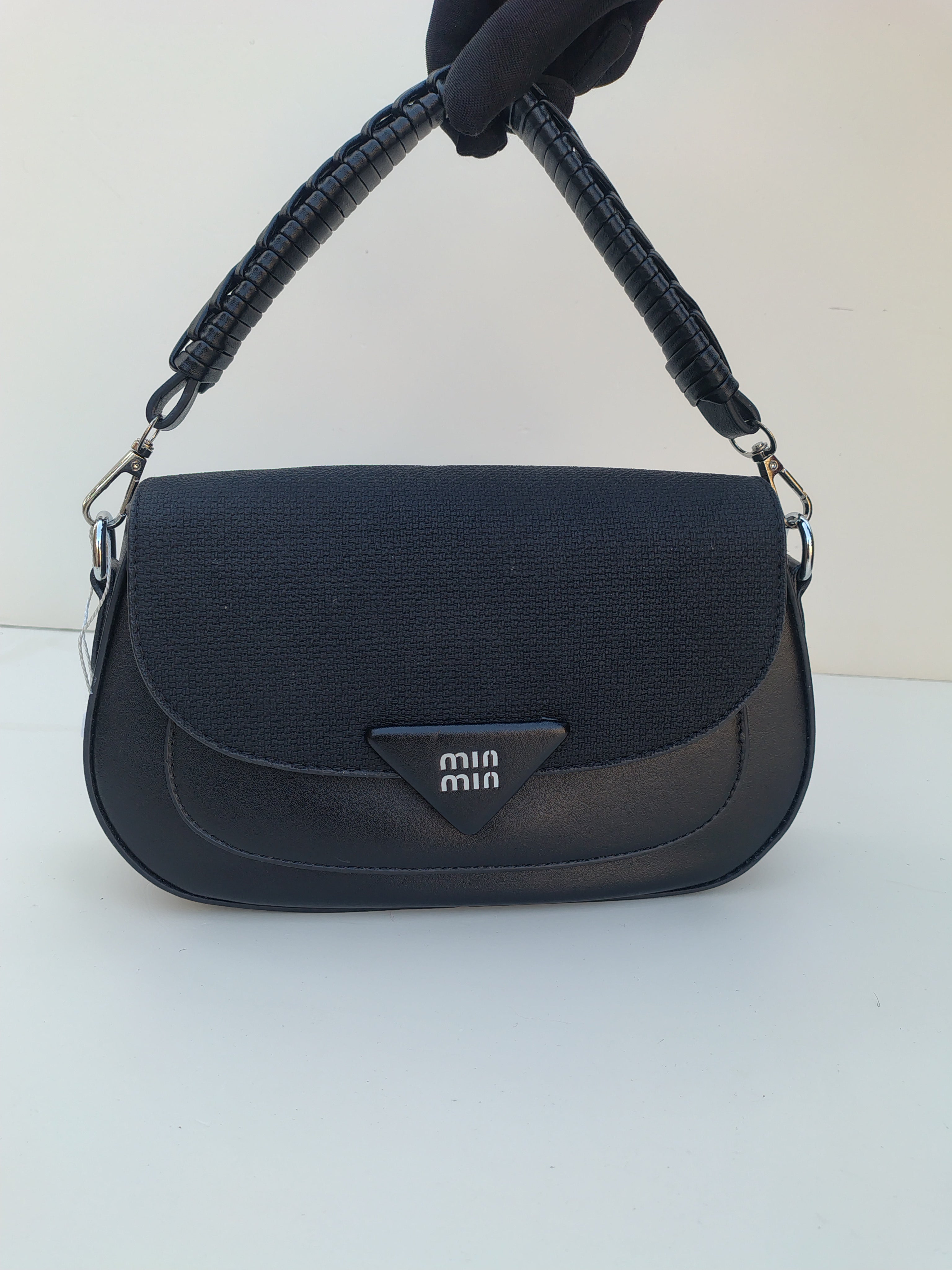 Black Shoulder Handbag – MinMin Design with Textured Flap