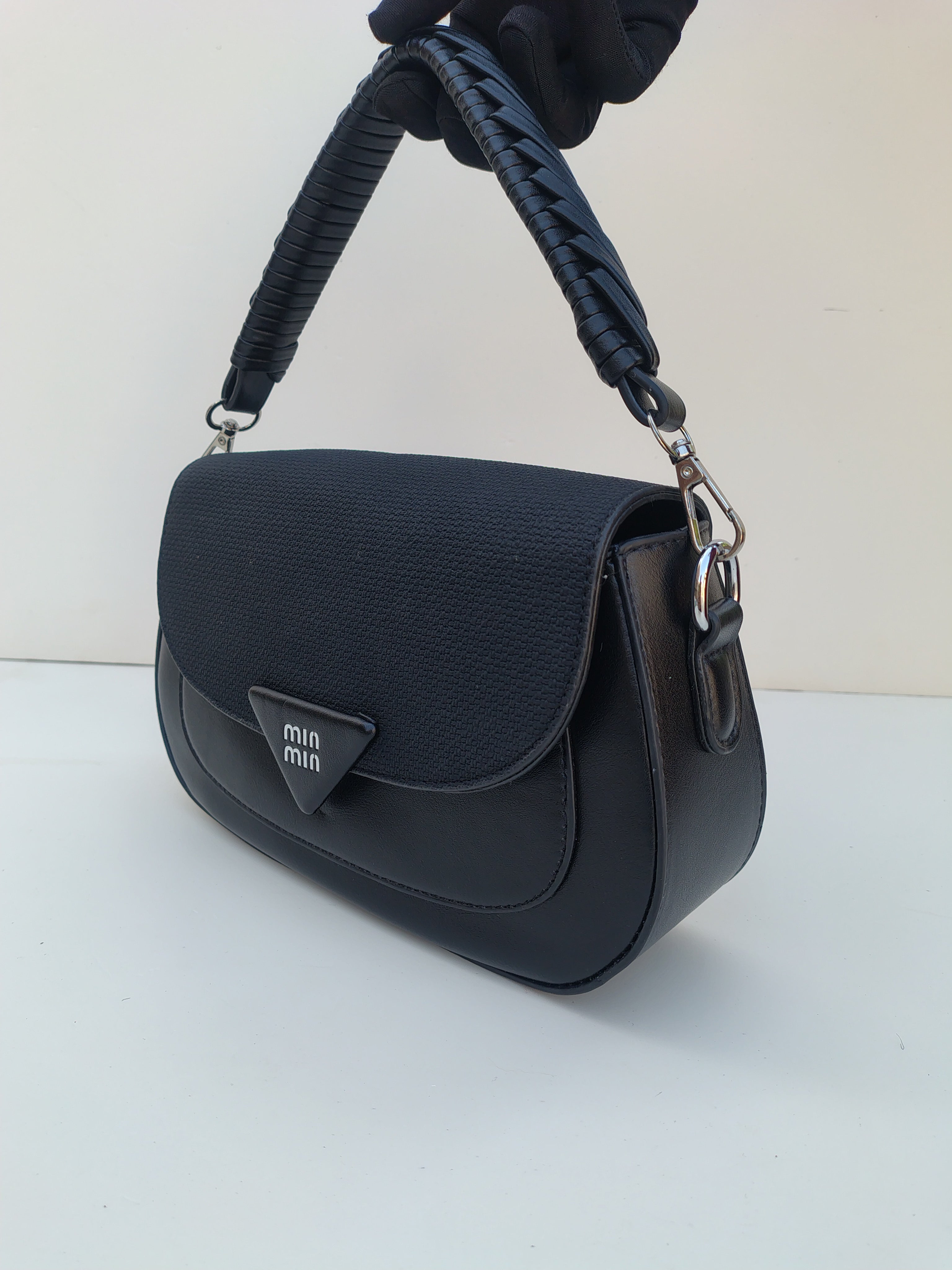 Black Shoulder Handbag – MinMin Design with Textured Flap