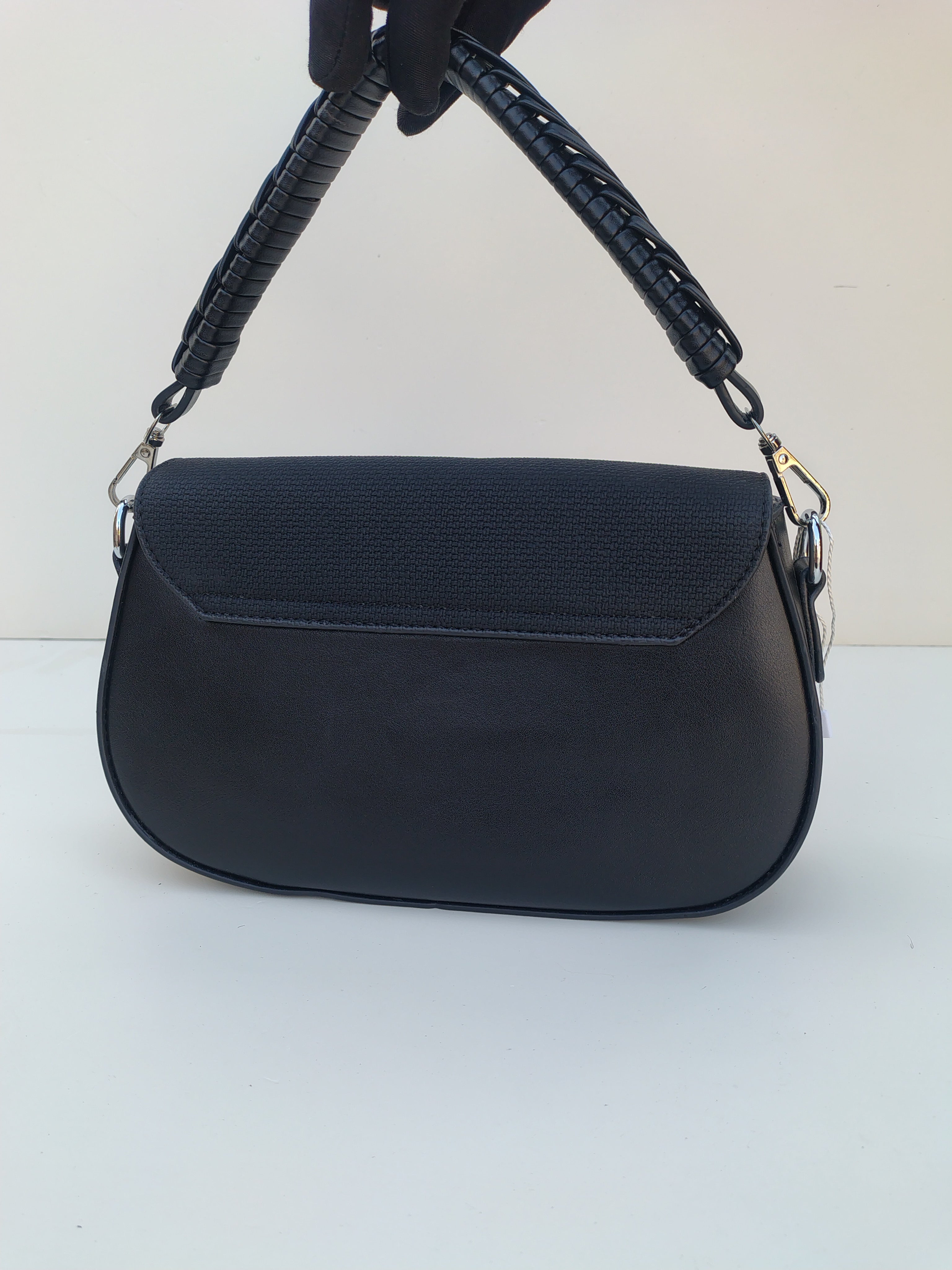 Black Shoulder Handbag – MinMin Design with Textured Flap