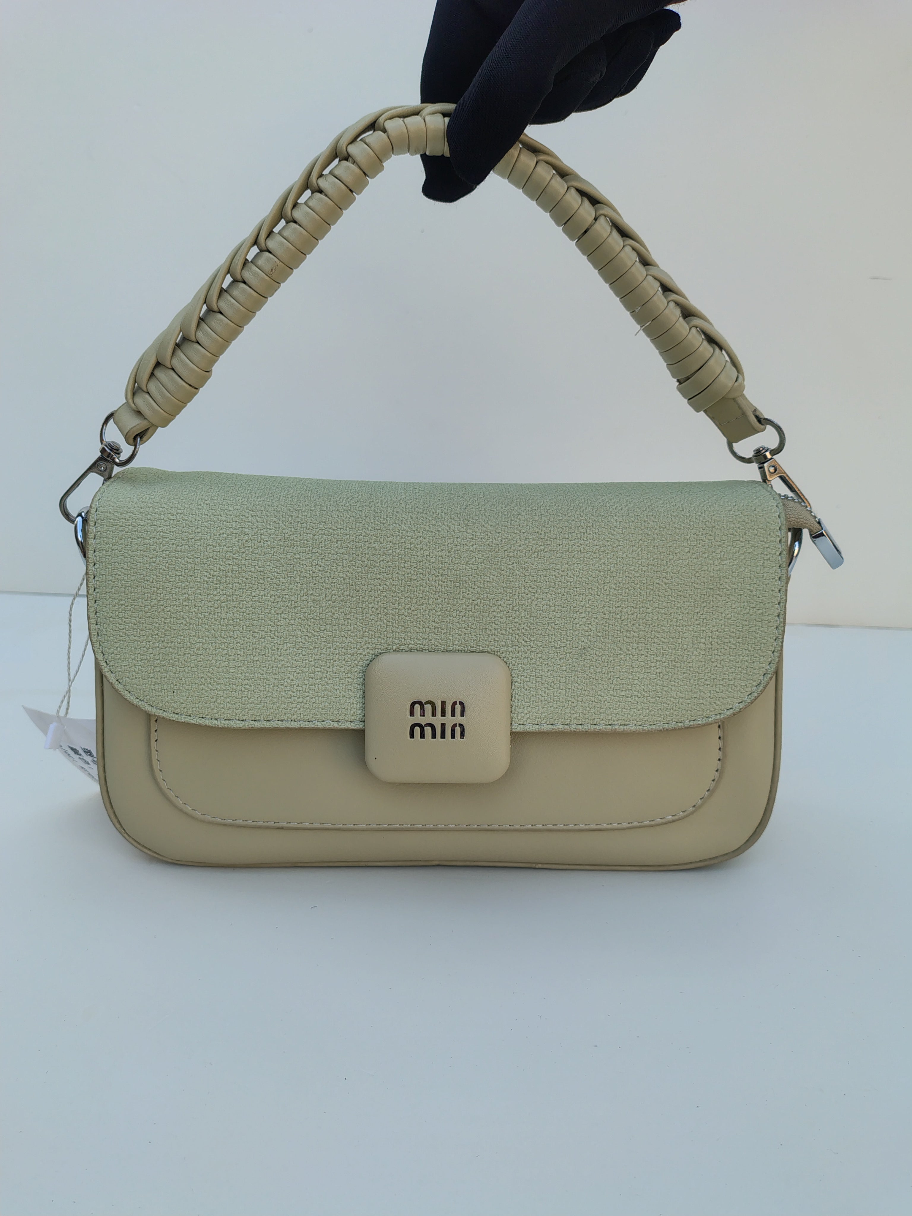 Beige & Green Shoulder Bag – MinMin Design with Gold Accent