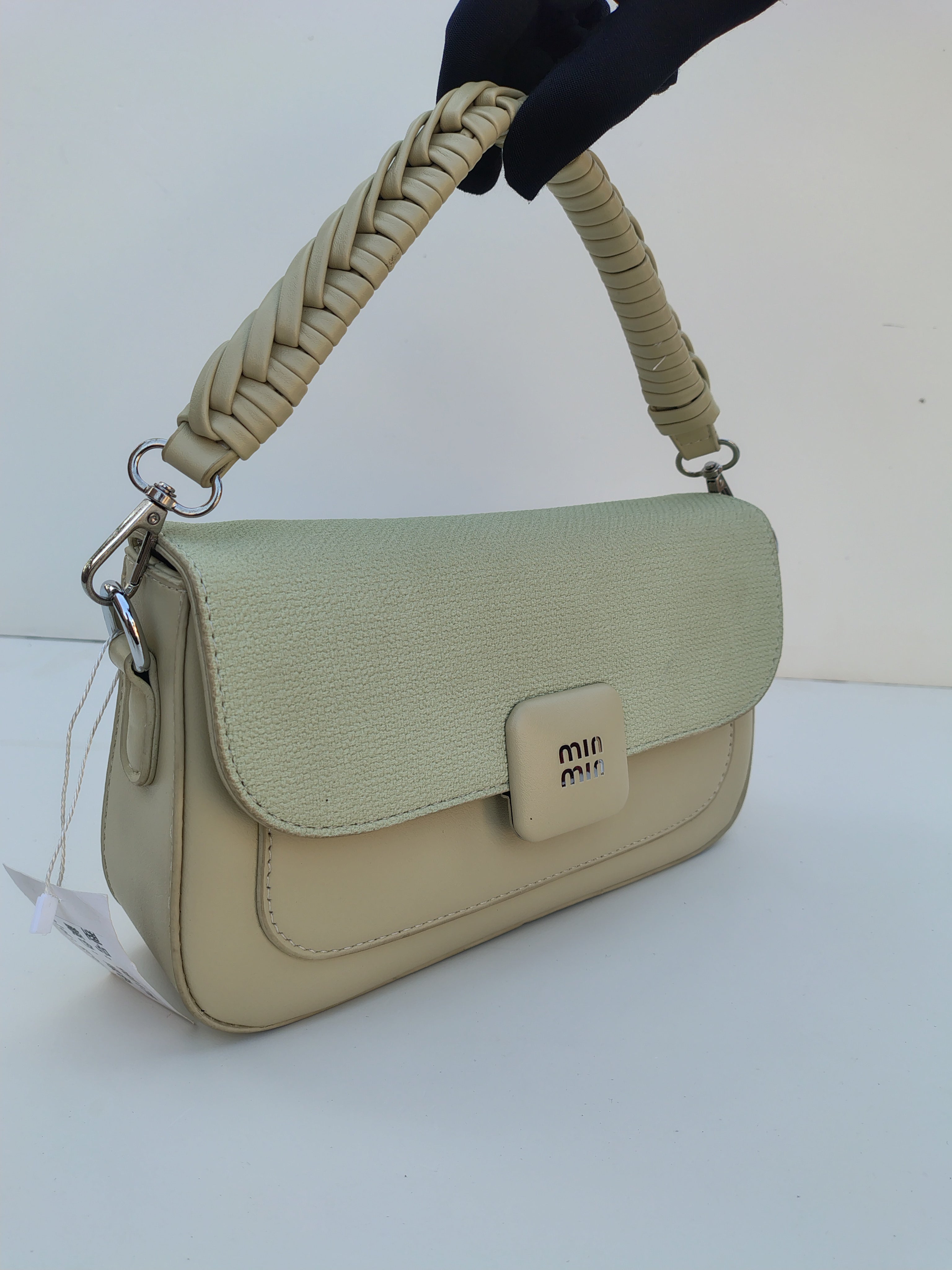 Beige & Green Shoulder Bag – MinMin Design with Gold Accent