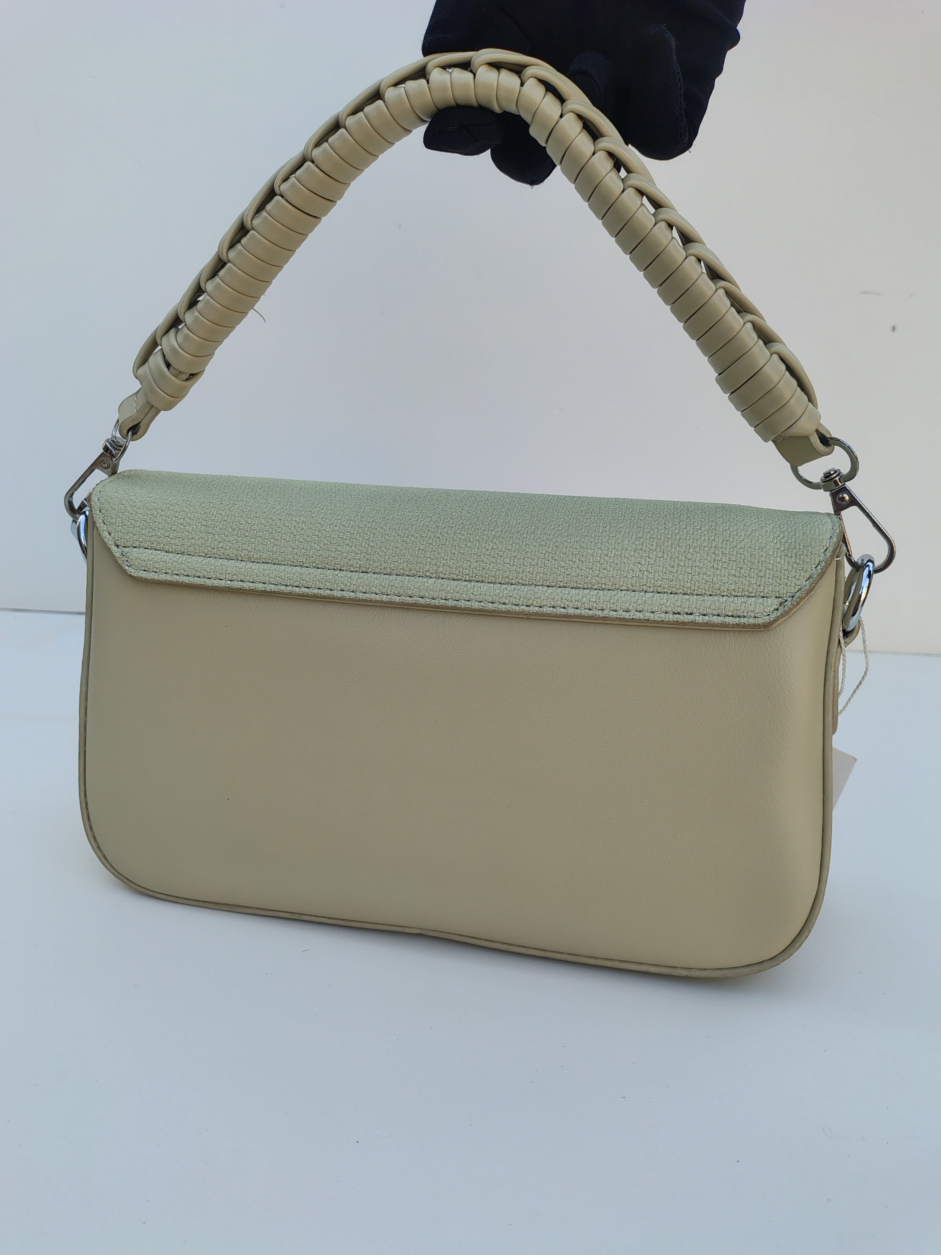 Beige & Green Shoulder Bag – MinMin Design with Gold Accent