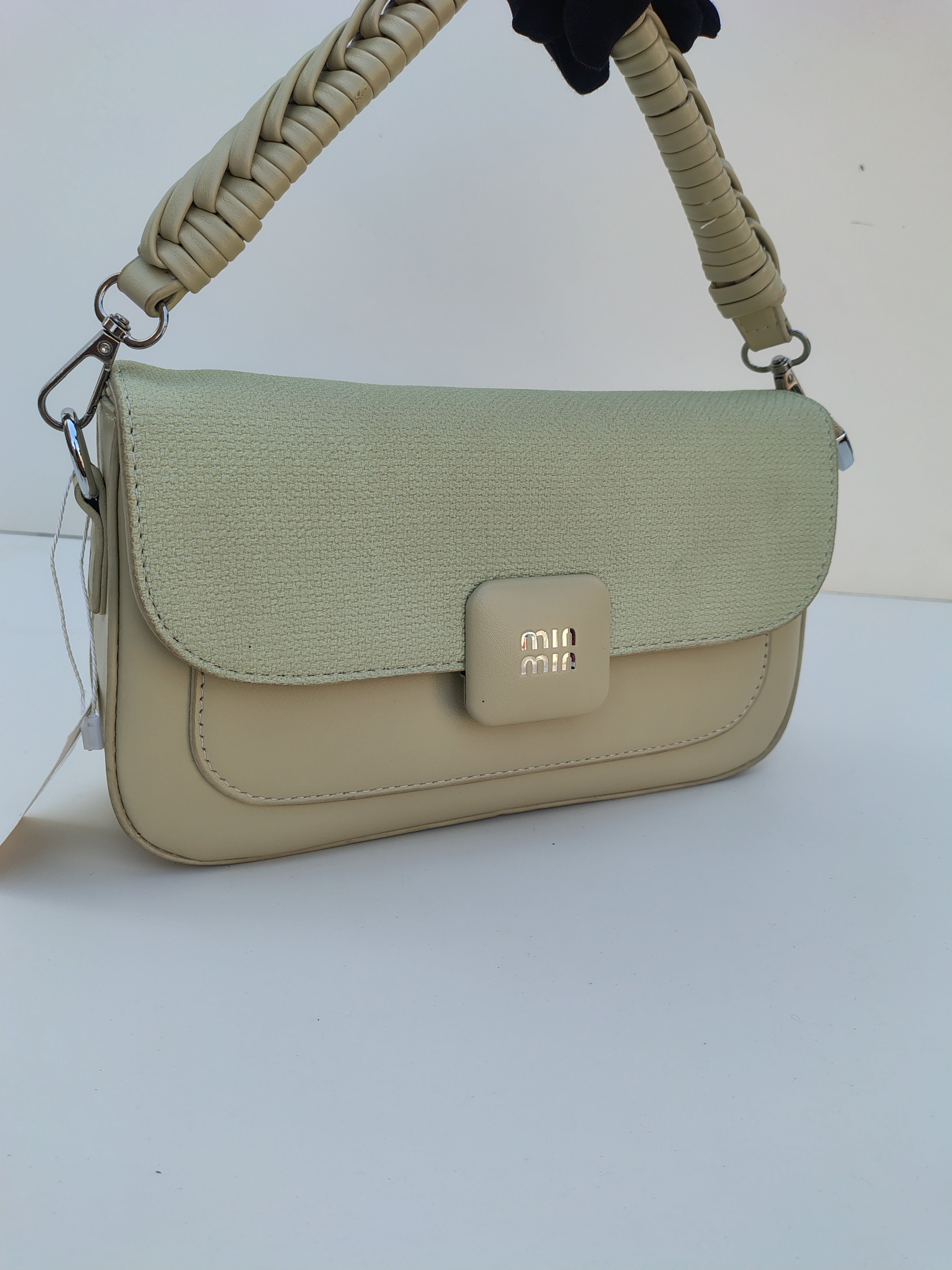 Beige & Green Shoulder Bag – MinMin Design with Gold Accent