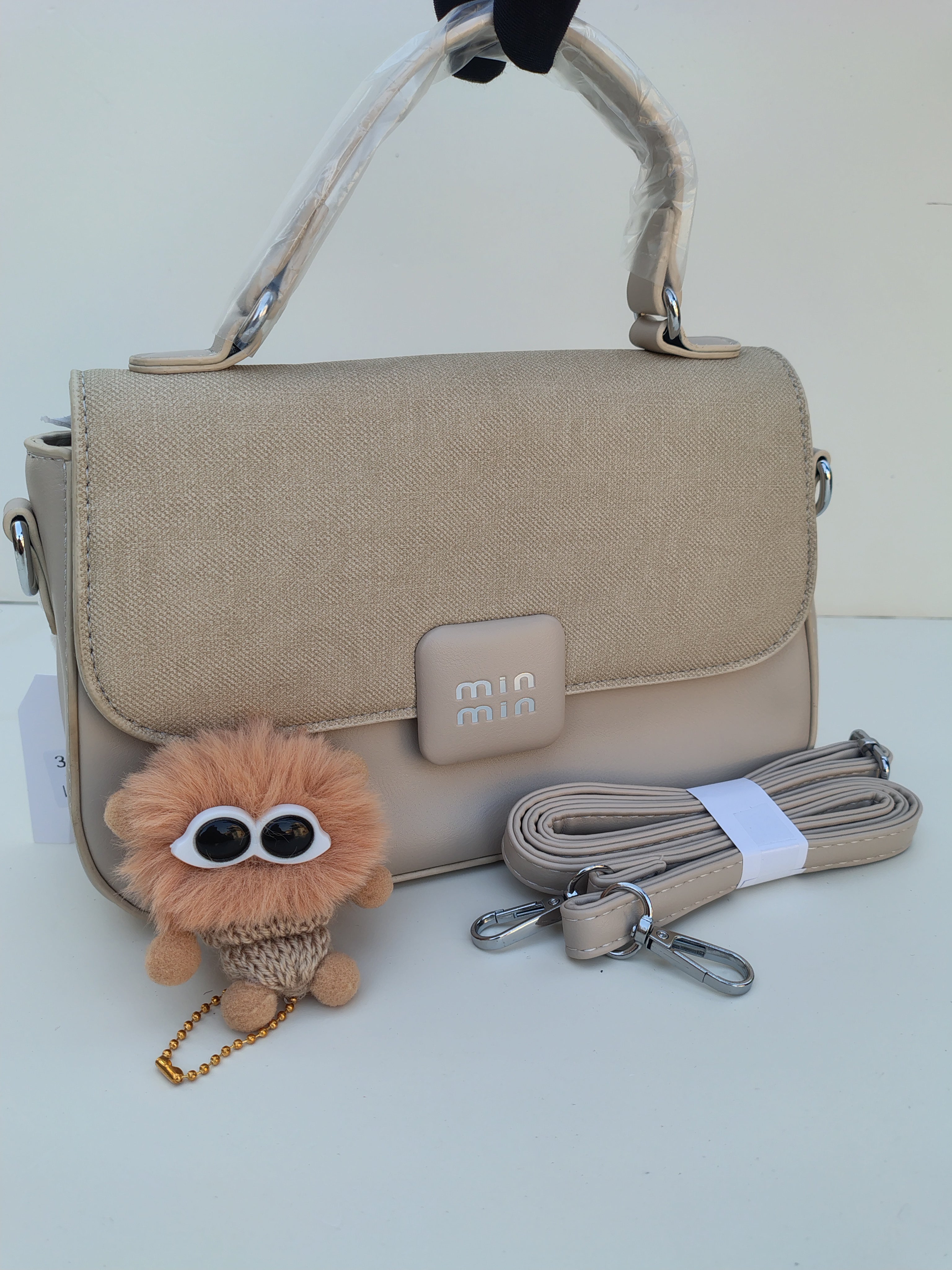 Beige Handbag – MinMin Textured Flap Shoulder Bag
