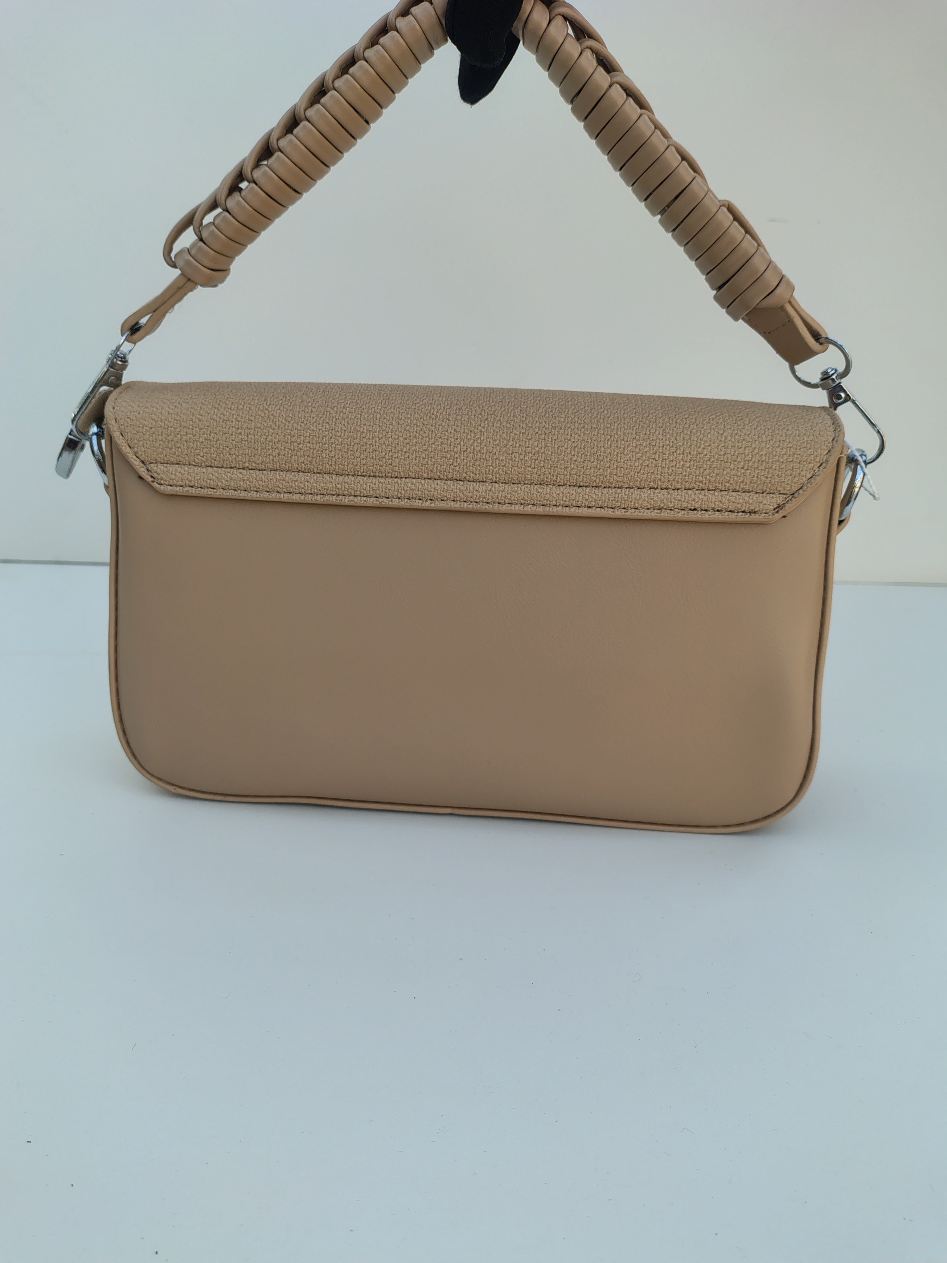 Beige Handbag – MinMin Textured Flap Shoulder Bag