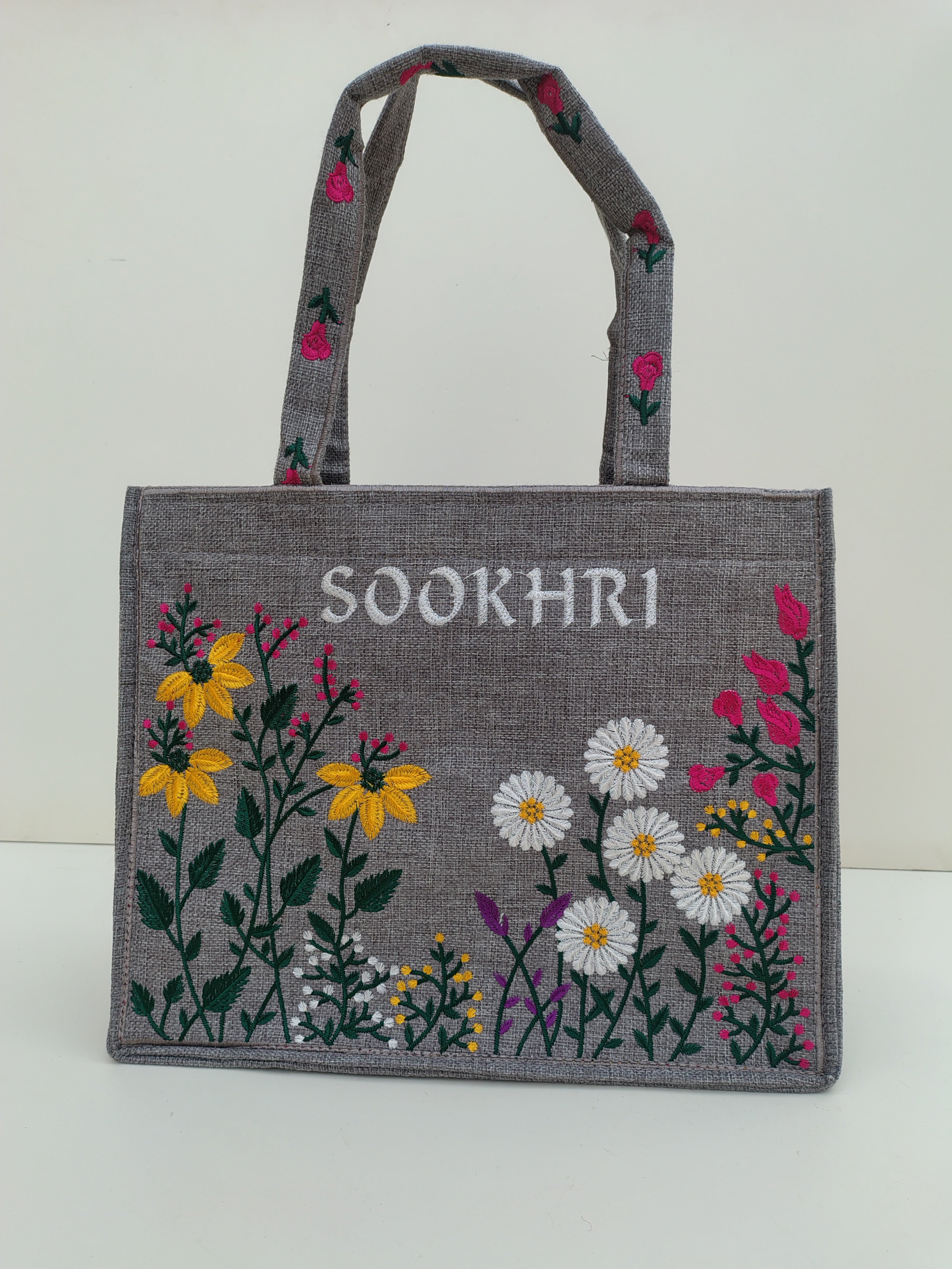 SOOKHRI Embroidered Floral Tote Bag – Handcrafted Canvas Elegance