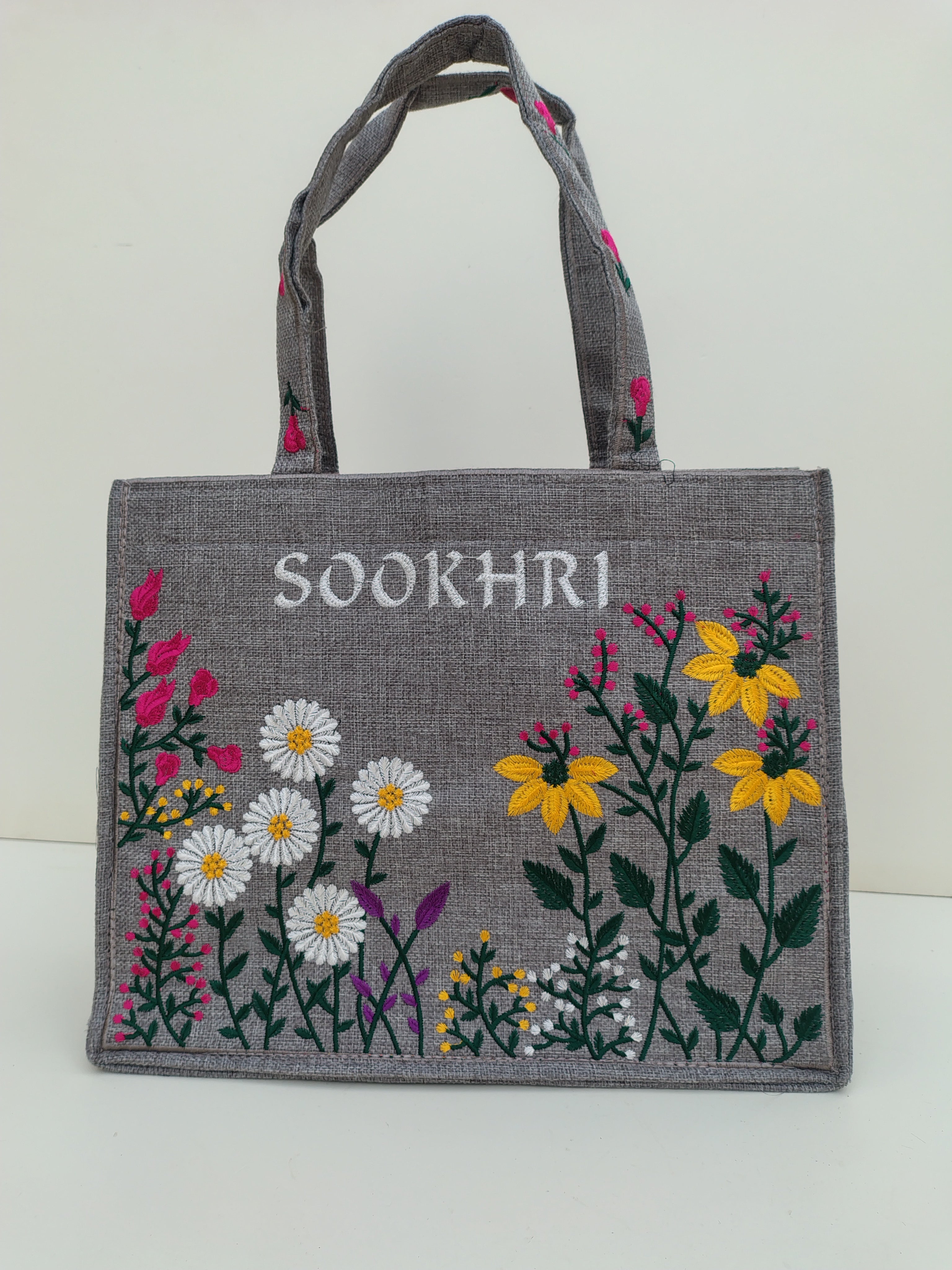 SOOKHRI Embroidered Floral Tote Bag – Handcrafted Canvas Elegance