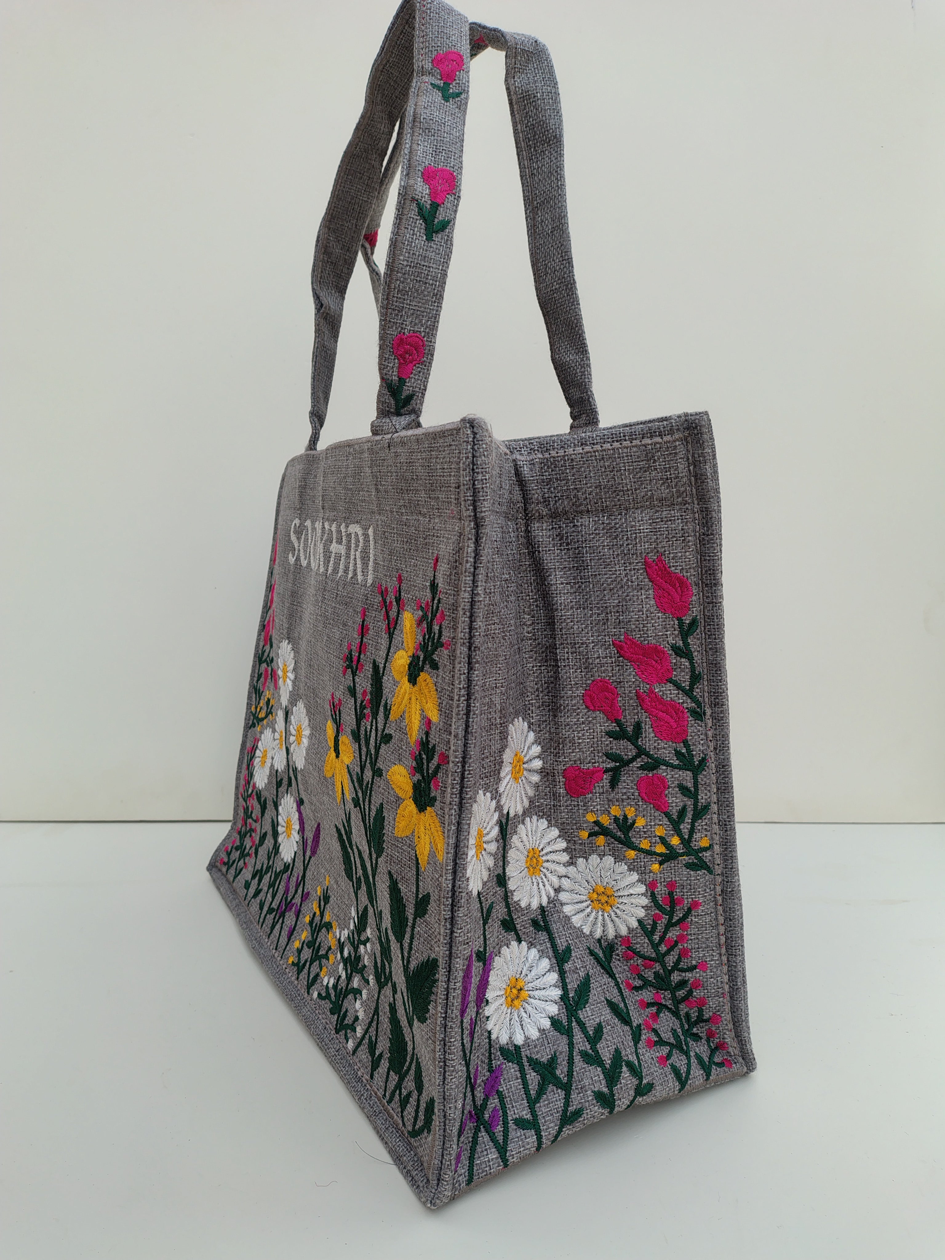 SOOKHRI Embroidered Floral Tote Bag – Handcrafted Canvas Elegance
