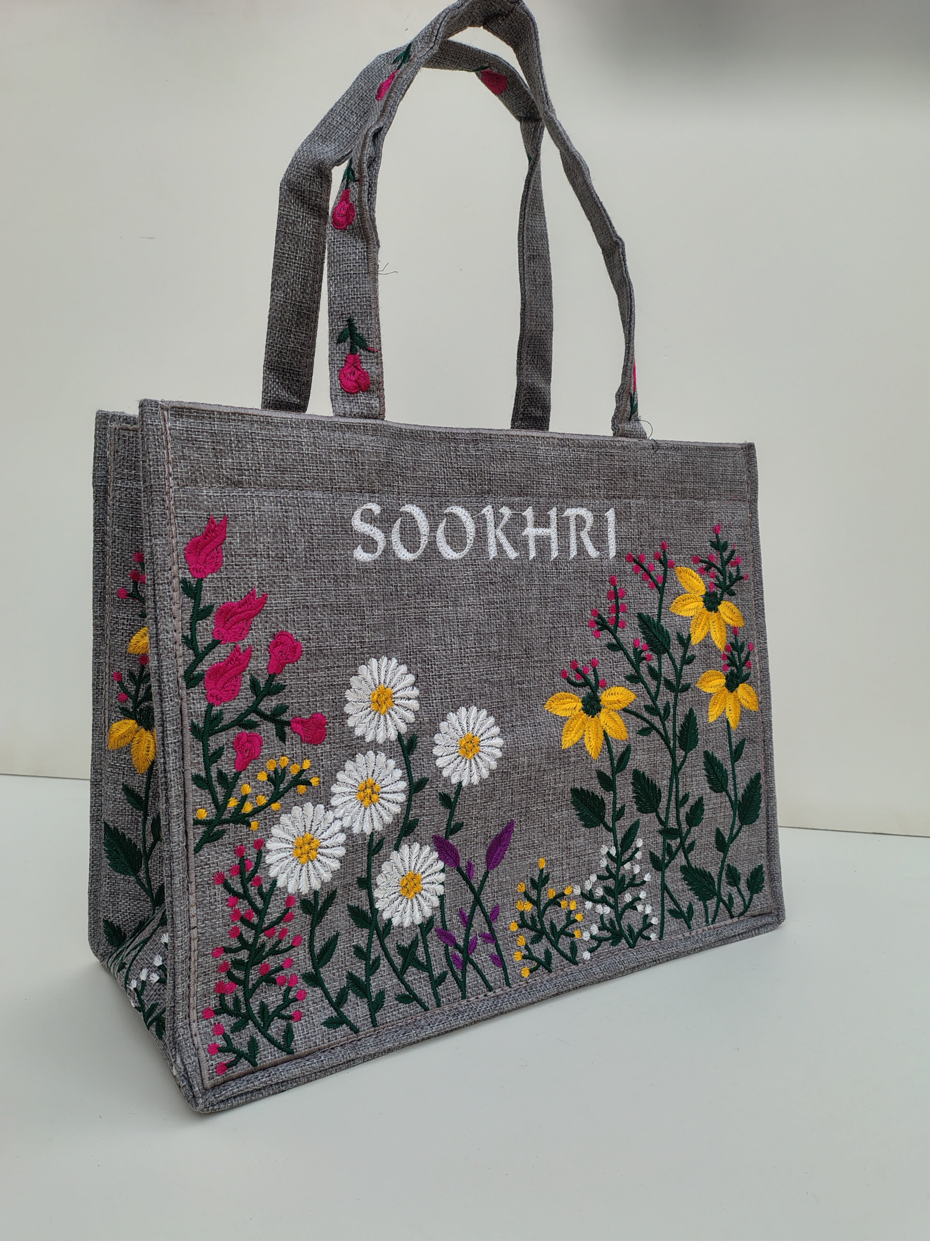 SOOKHRI Embroidered Floral Tote Bag – Handcrafted Canvas Elegance
