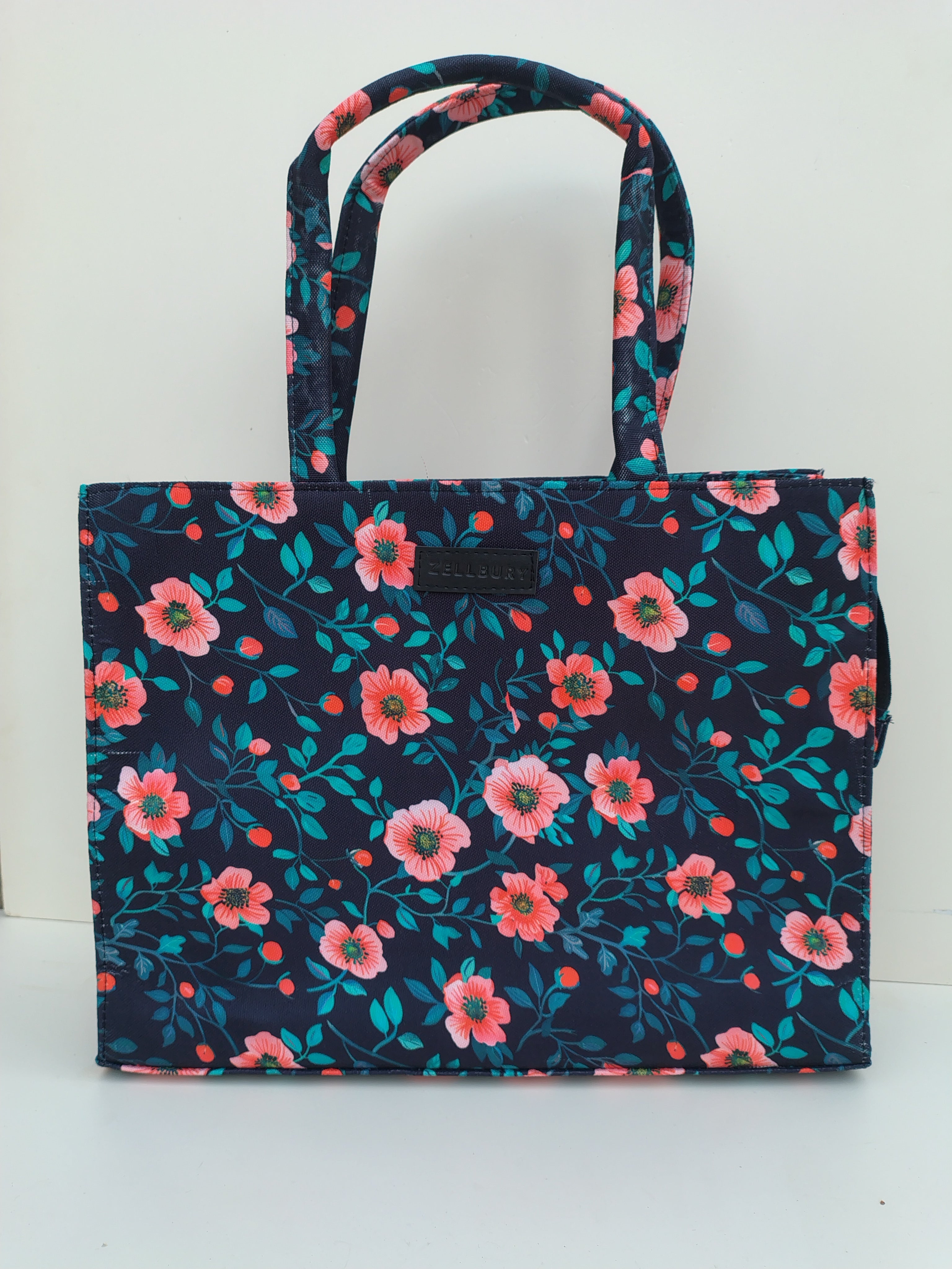 Hellebury Navy Floral Tote Bag – Elegant Canvas Carryall for Everyday Style