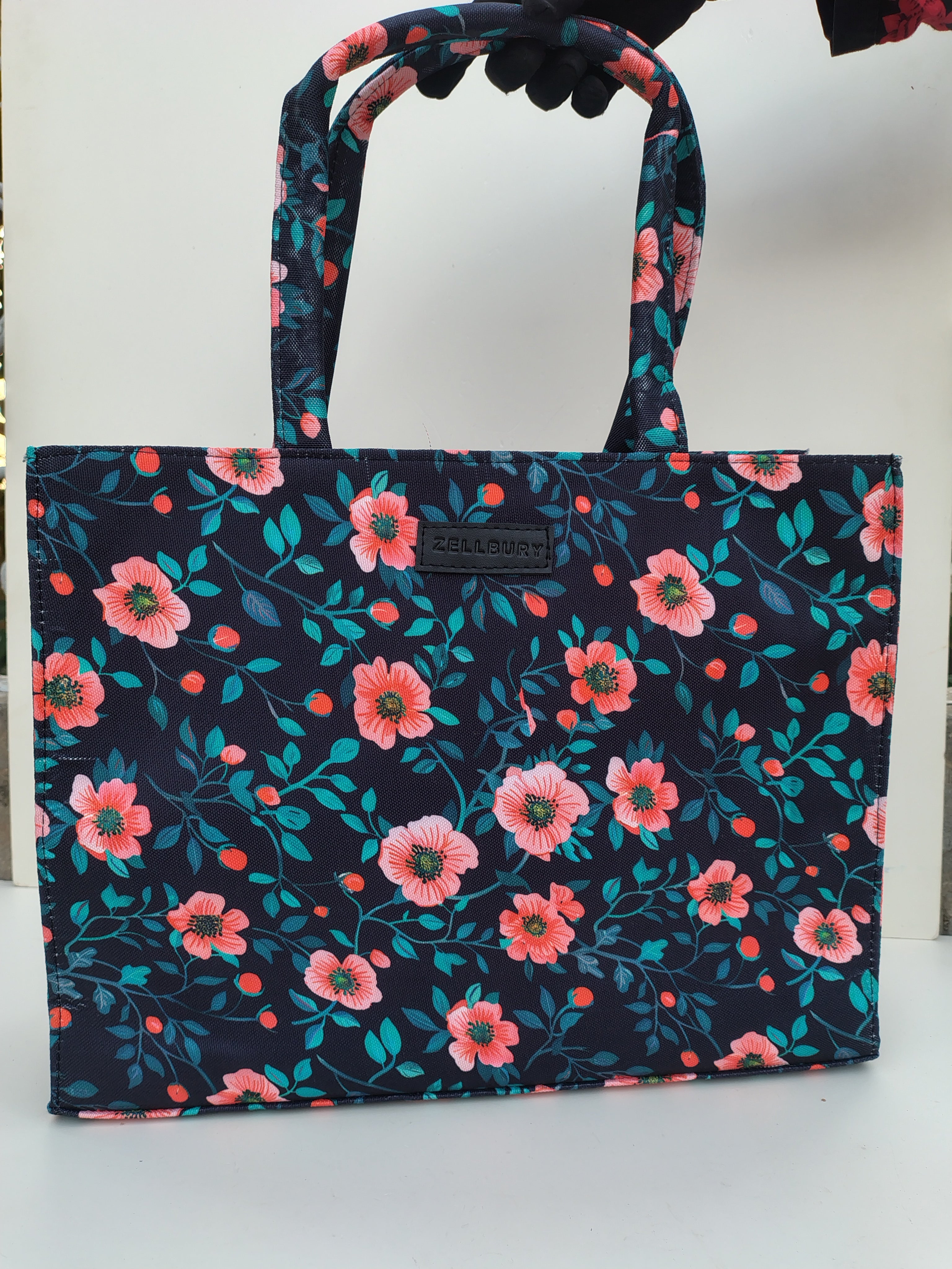 Hellebury Navy Floral Tote Bag – Elegant Canvas Carryall for Everyday Style