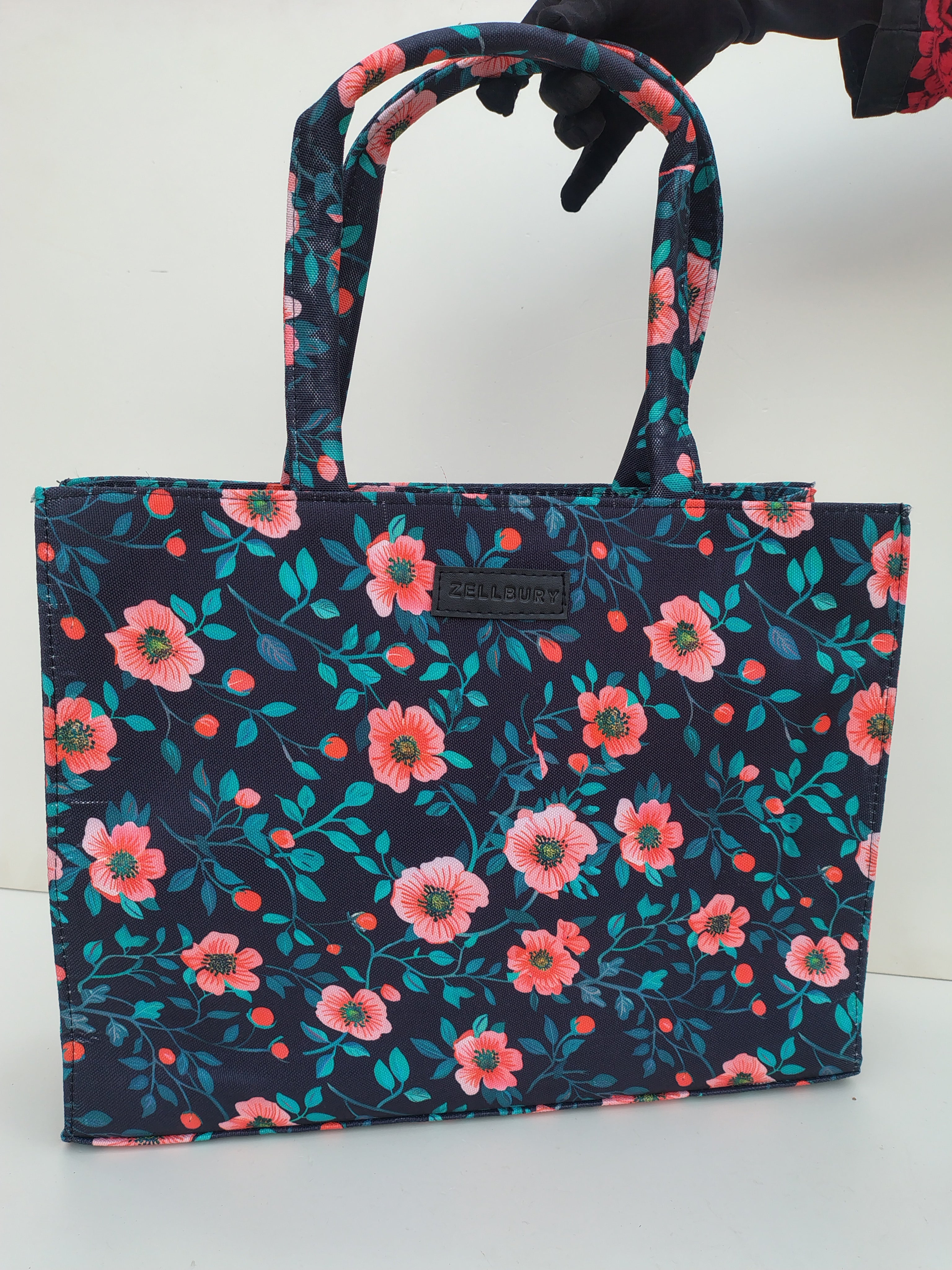 Hellebury Navy Floral Tote Bag – Elegant Canvas Carryall for Everyday Style