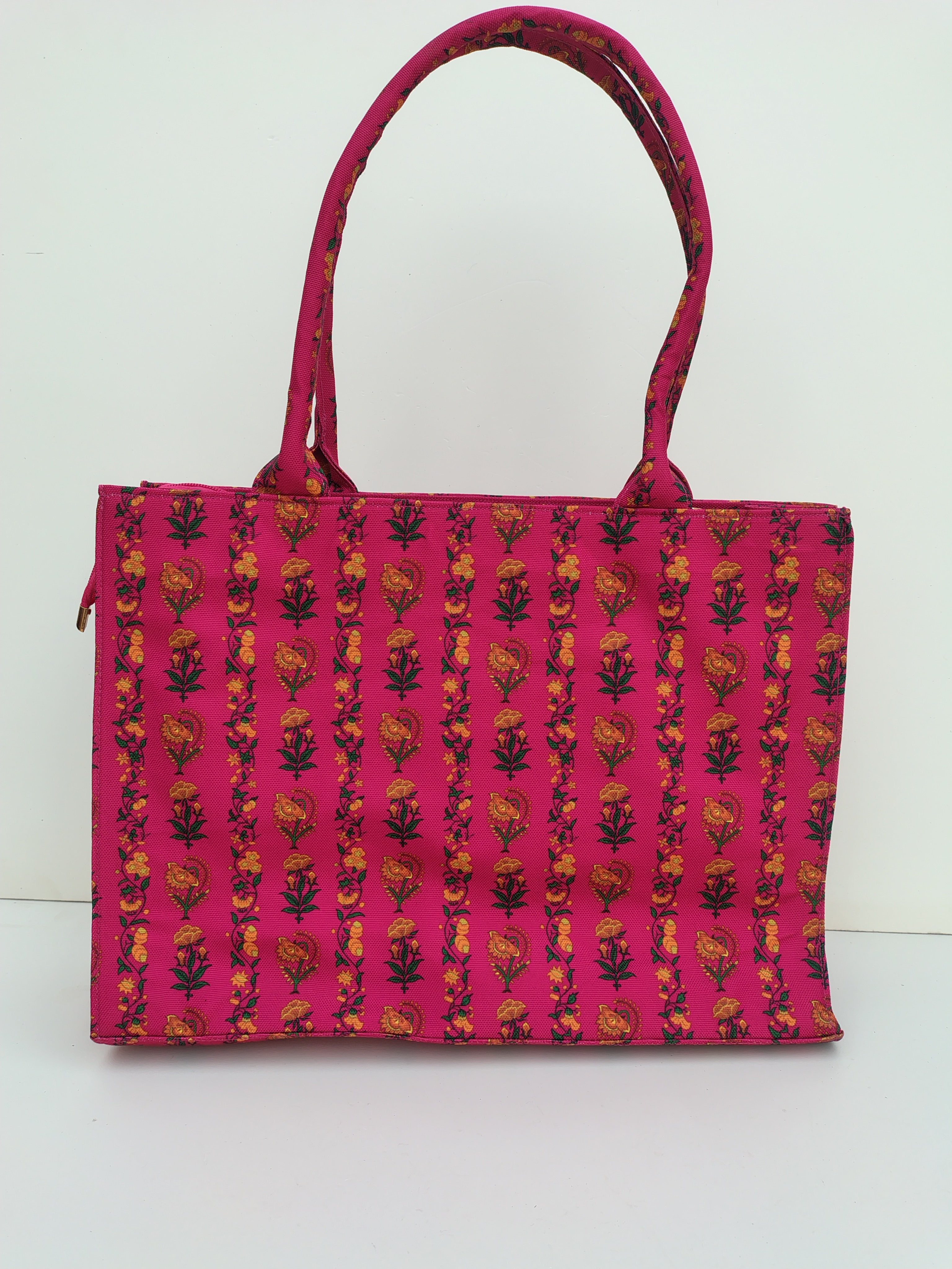 Hellebury Royal Pink Ethnic Floral Tote Bag – Elegant Handcrafted Canvas Shopper