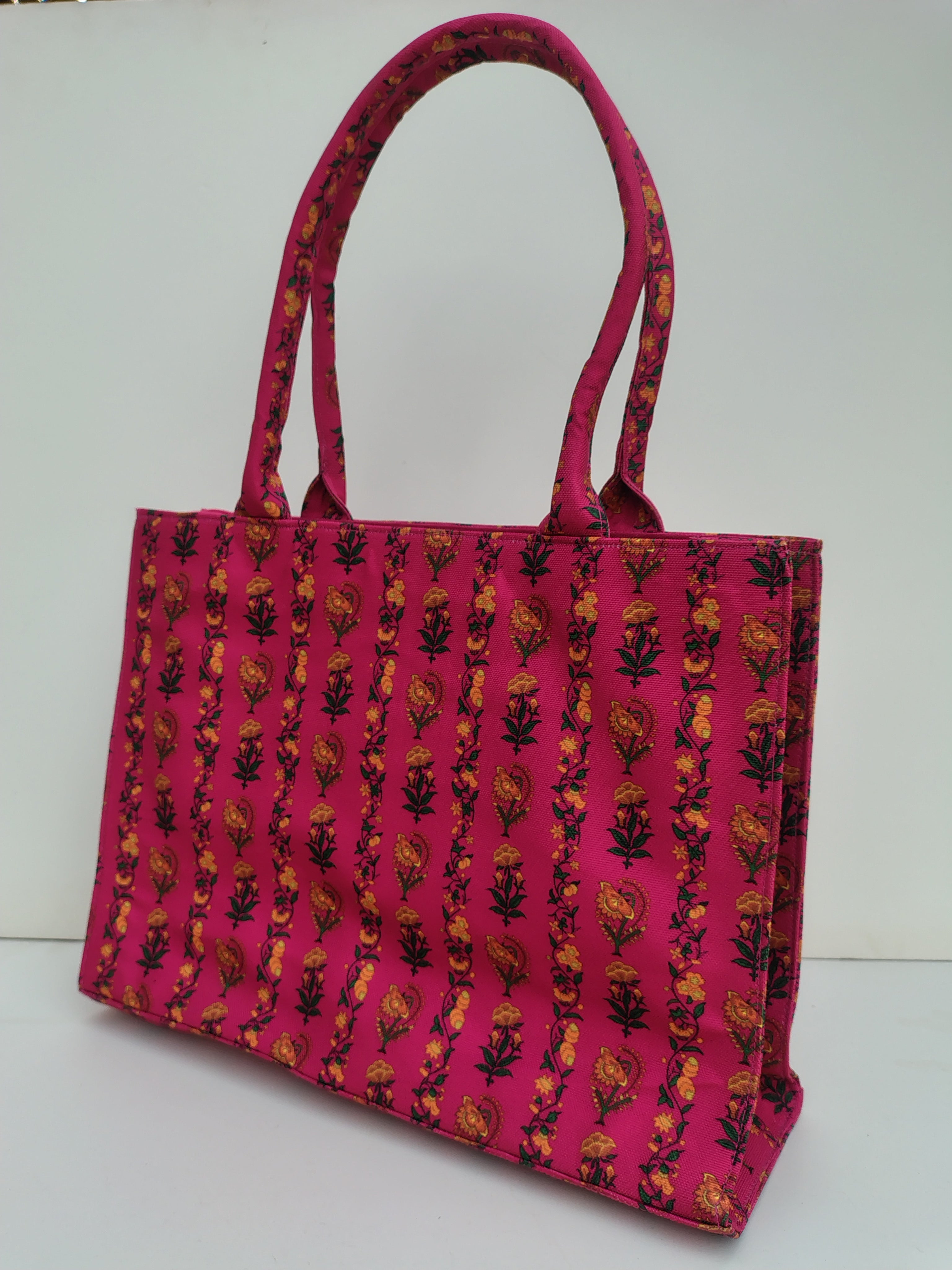 Hellebury Royal Pink Ethnic Floral Tote Bag – Elegant Handcrafted Canvas Shopper