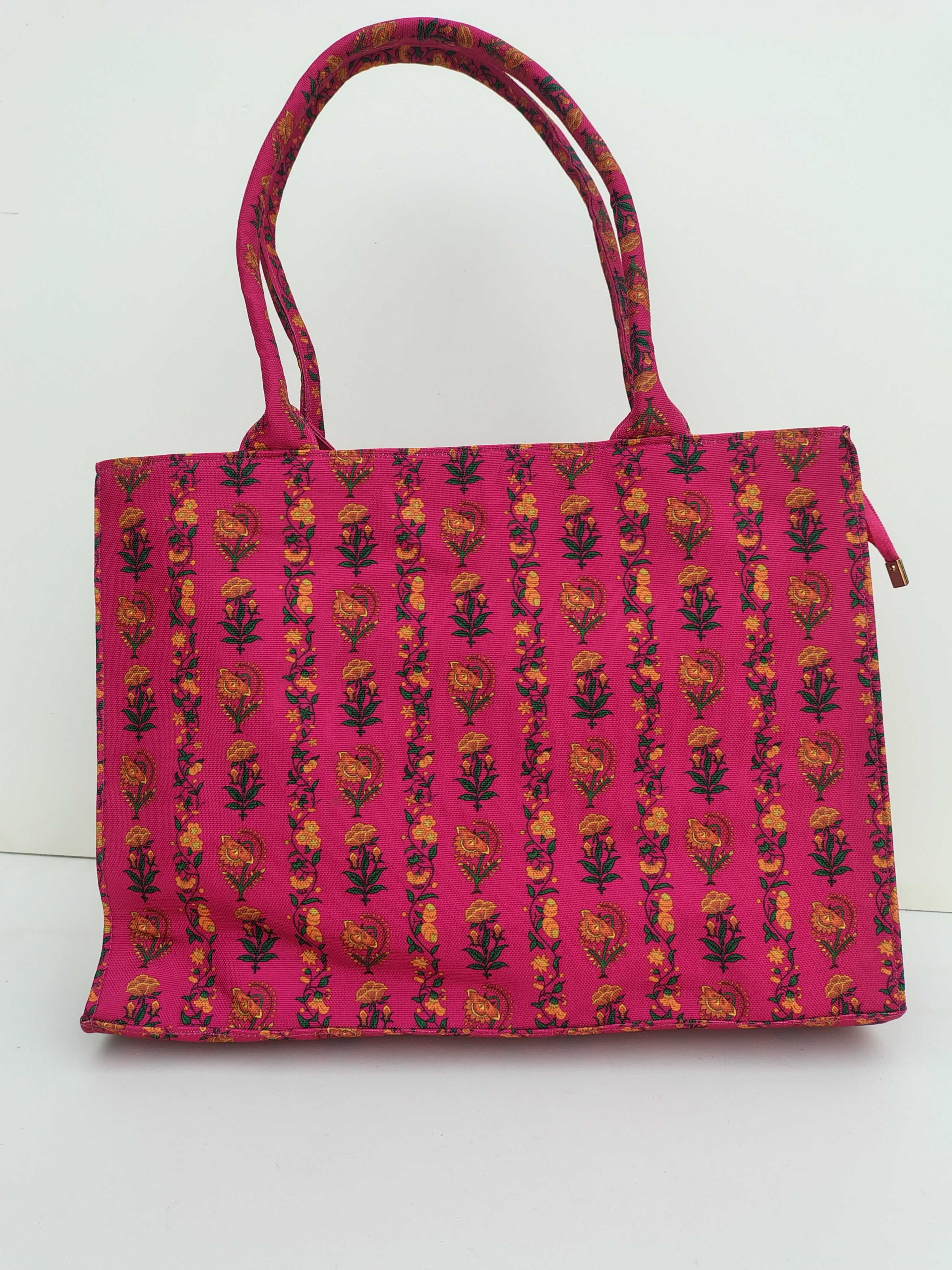 Hellebury Royal Pink Ethnic Floral Tote Bag – Elegant Handcrafted Canvas Shopper
