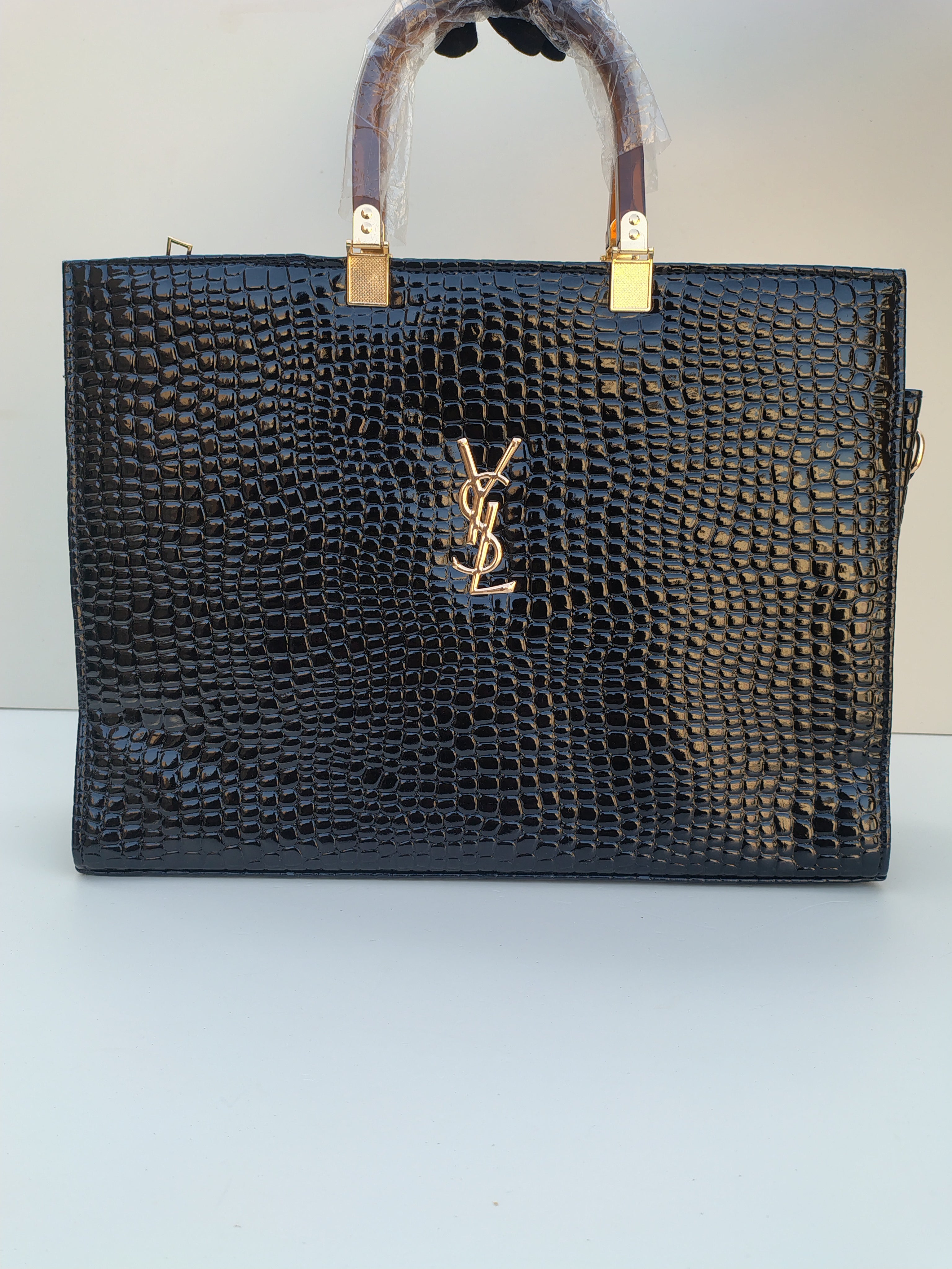 YSL-Inspired Croc-Textured Handbag – Classic White Luxury Tote