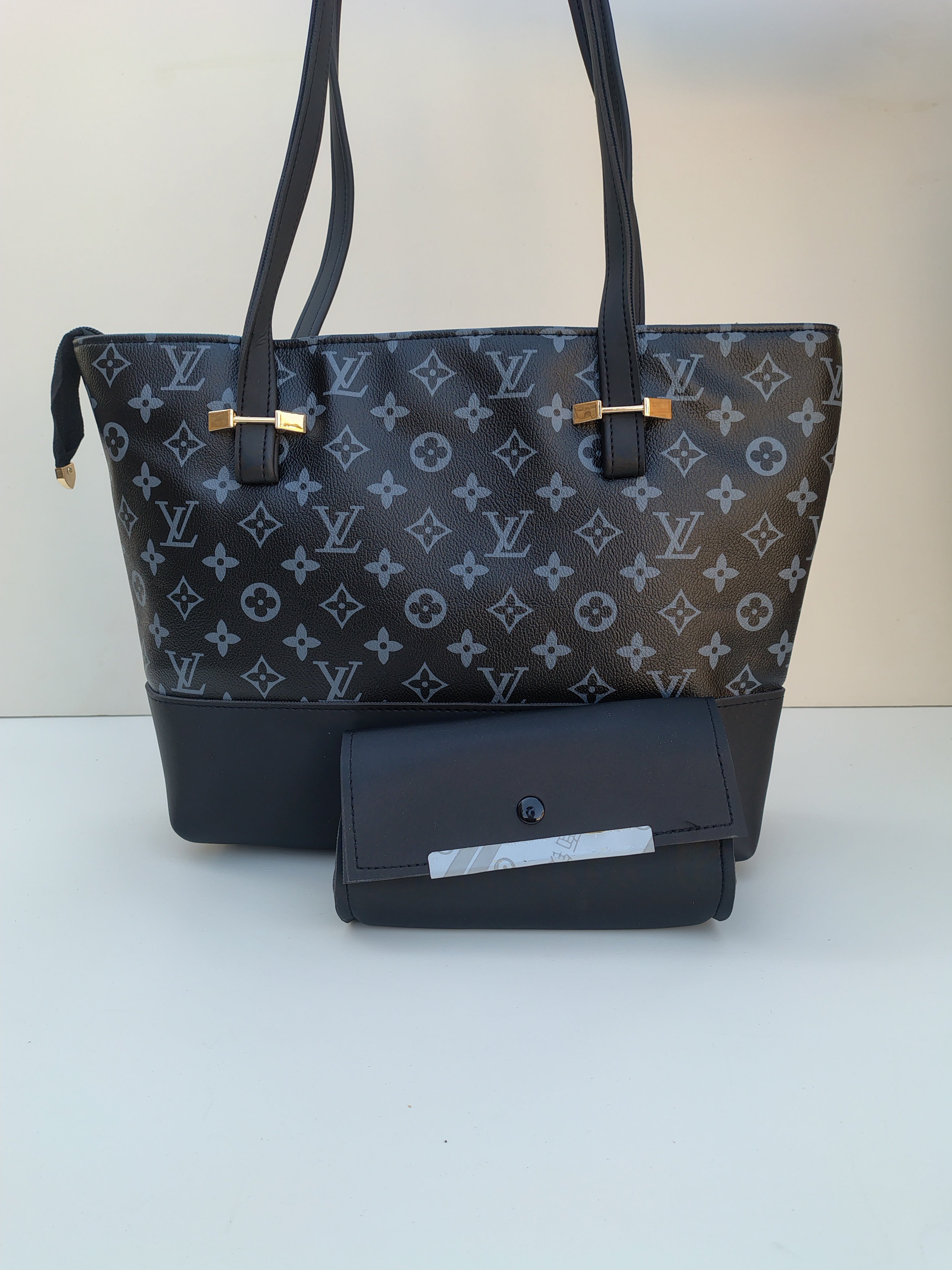 Monogram Luxe Tote & Wallet Set – Black & Grey Designer Edition