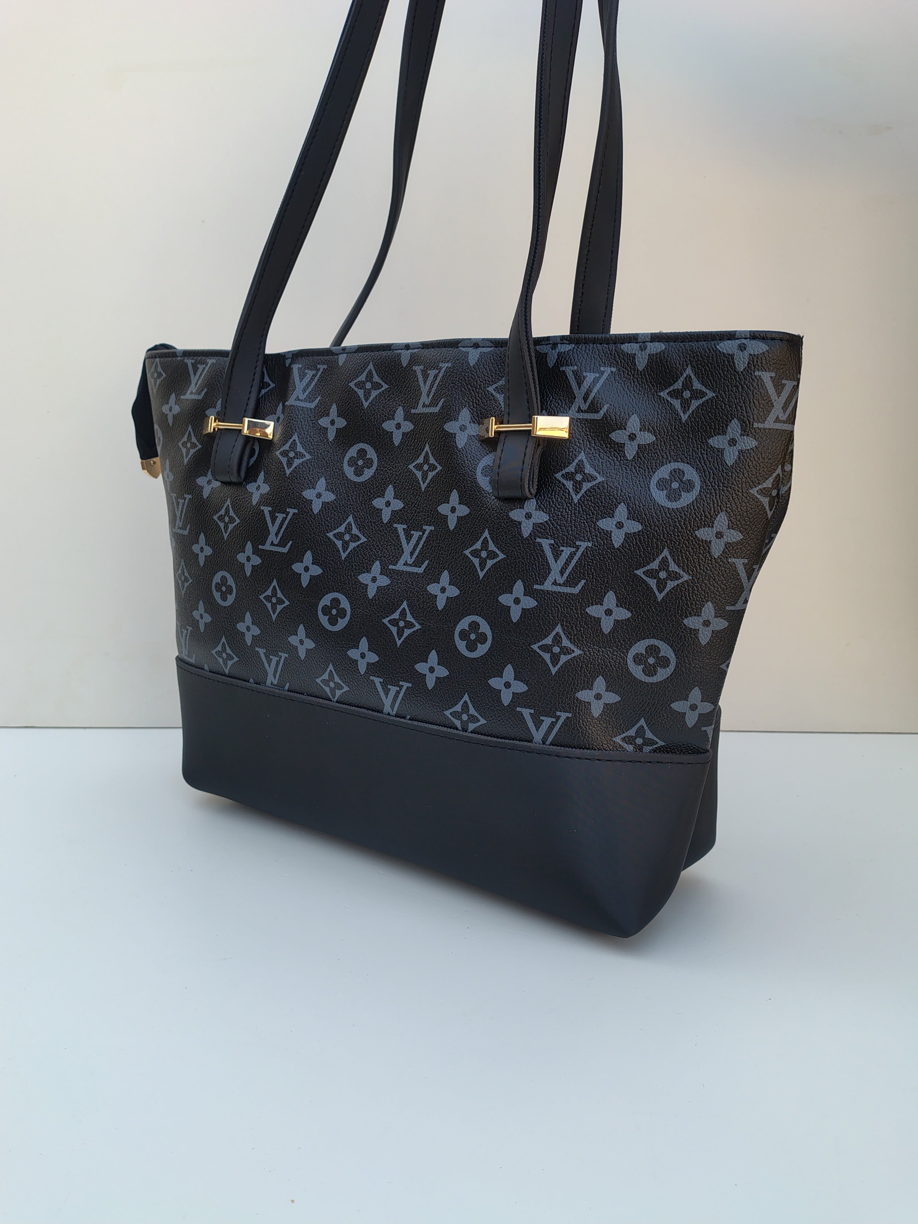 Monogram Luxe Tote & Wallet Set – Black & Grey Designer Edition