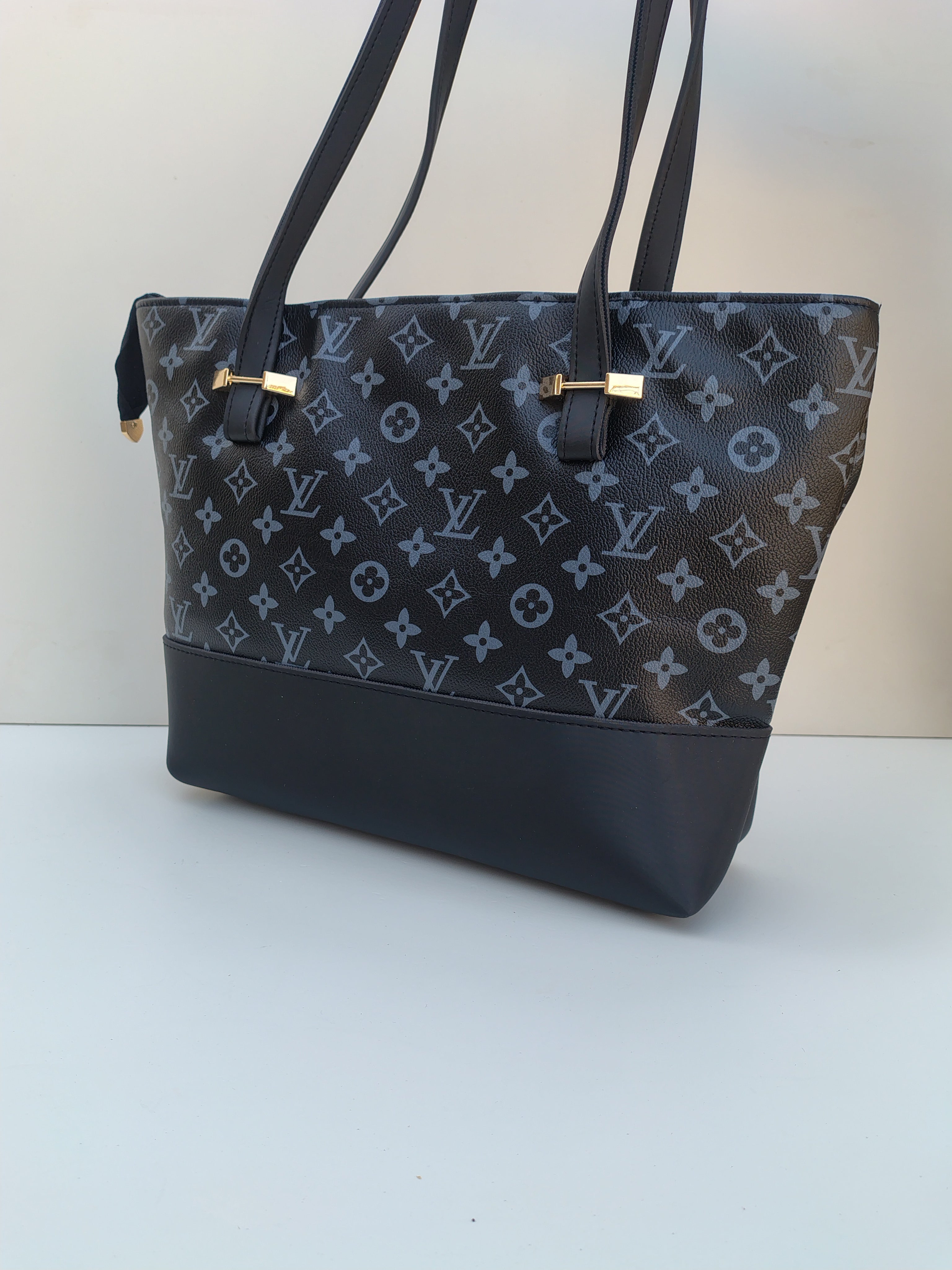 Monogram Luxe Tote & Wallet Set – Black & Grey Designer Edition
