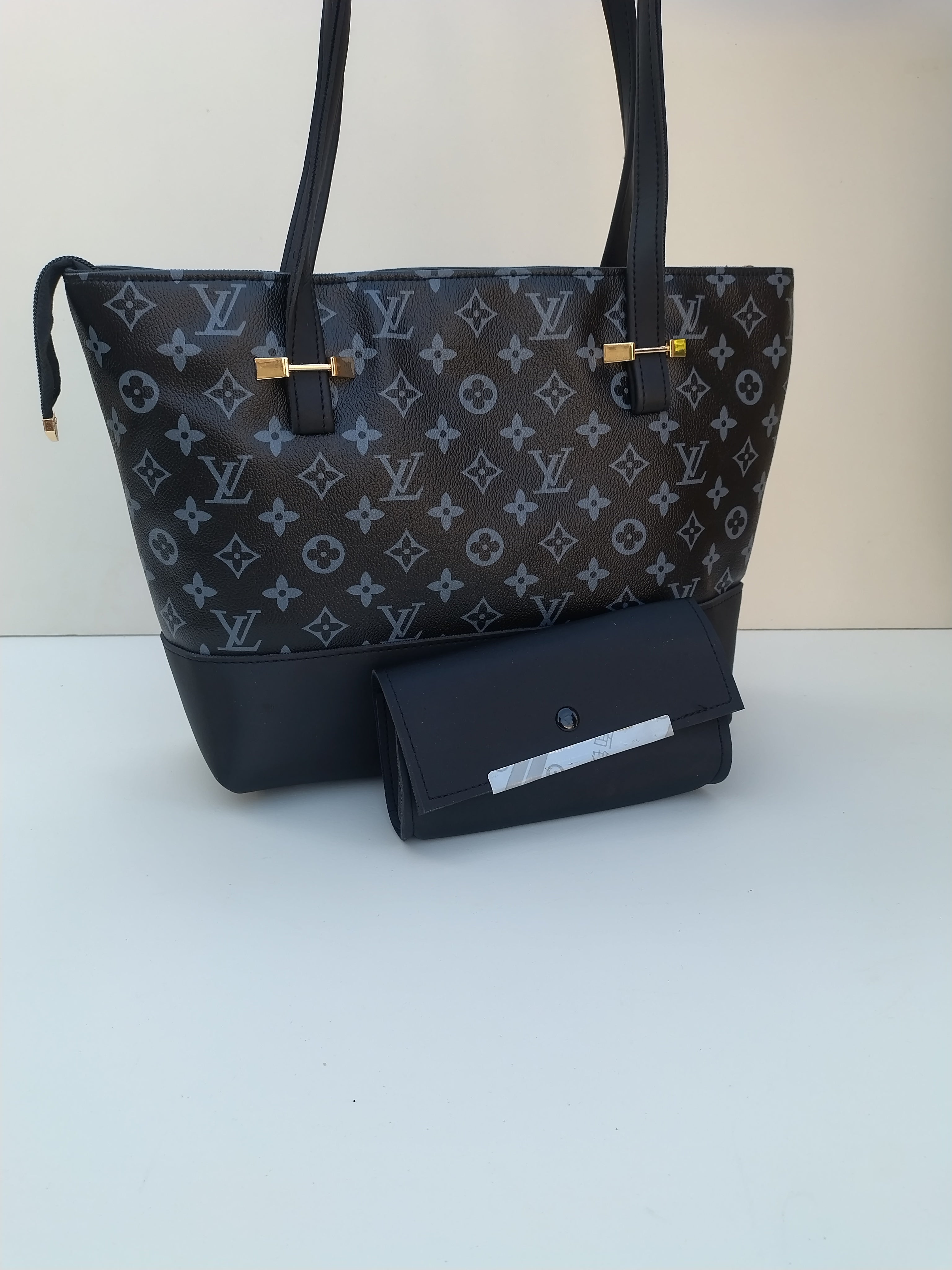 Monogram Luxe Tote & Wallet Set – Black & Grey Designer Edition