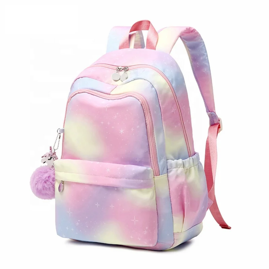Pastel Rainbow Gradient Backpack – Lightweight Stylish School & Travel Bag for Girls/Women