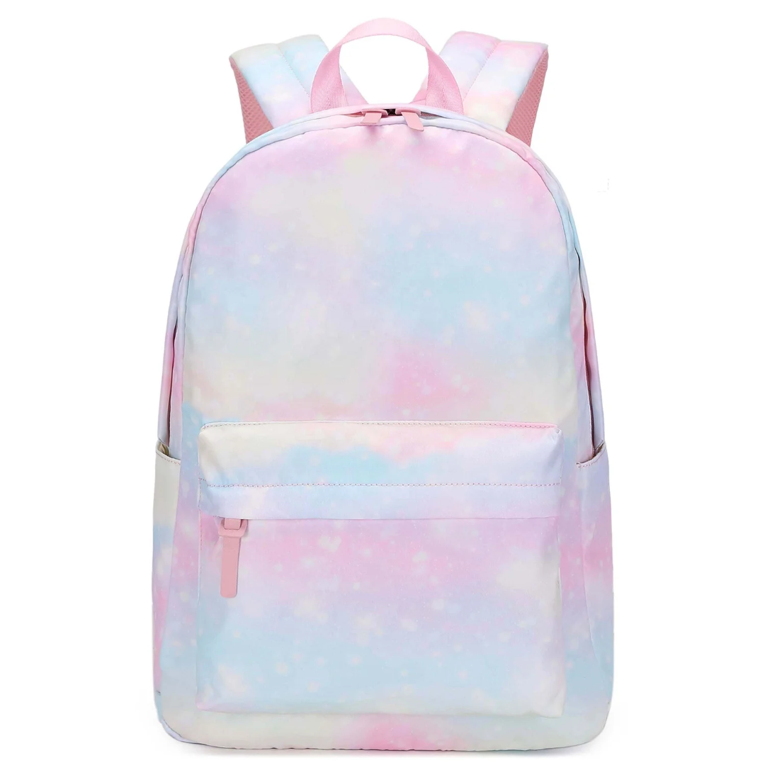 Pastel Rainbow Gradient Backpack – Lightweight Stylish School & Travel Bag for Girls/Women