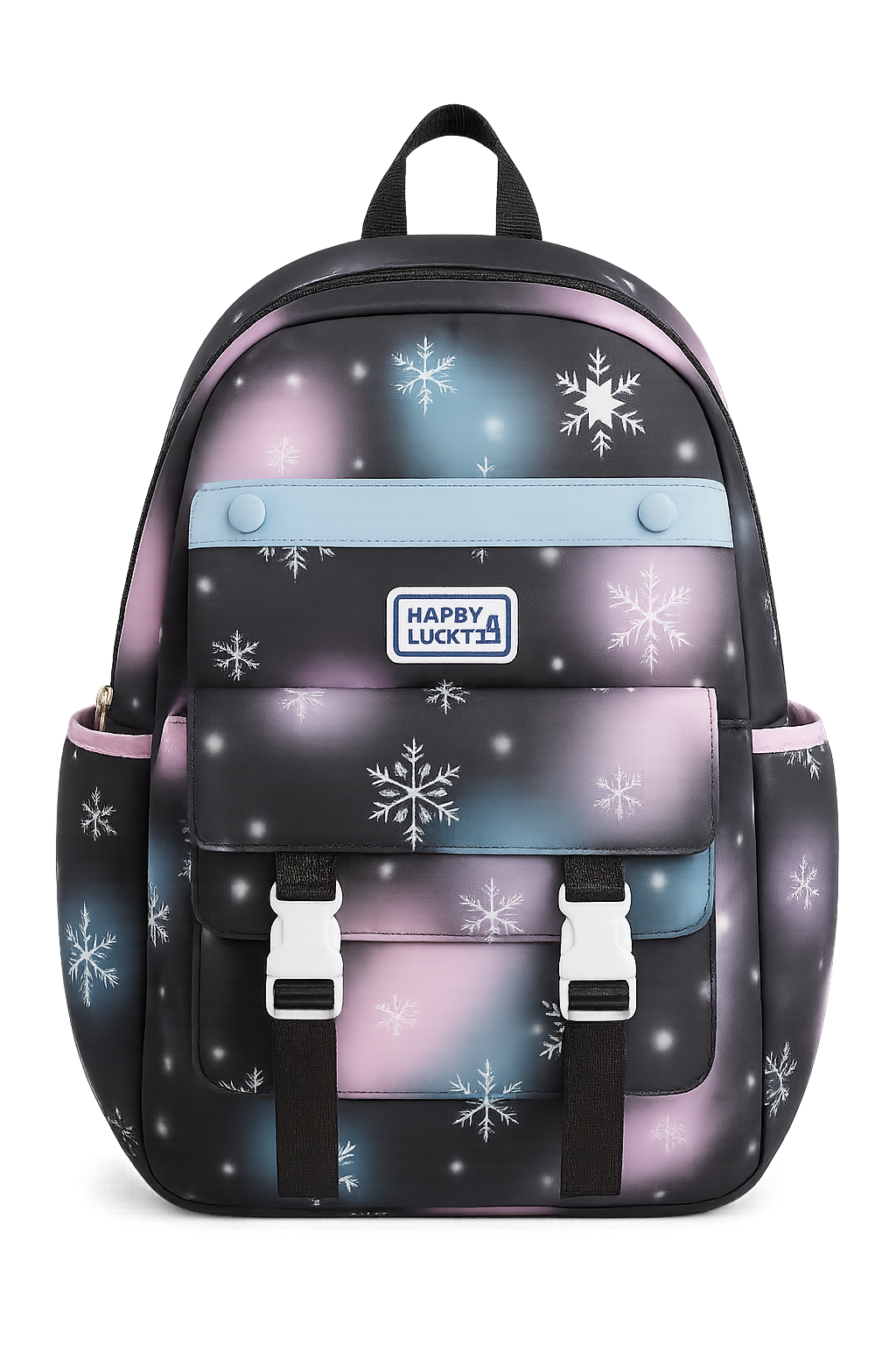 Happy Lucy Snowflake Print Backpack – Large Capacity School Bag, Multi-Pocket Travel Backpack for Kids, Teens & Adults