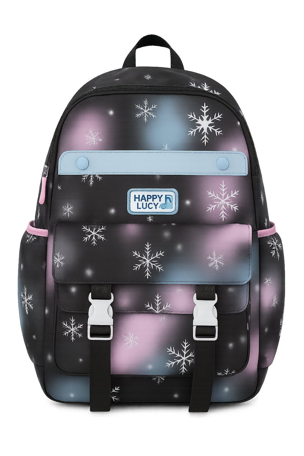 Happy Lucy Snowflake Print Backpack – Large Capacity School Bag, Multi-Pocket Travel Backpack for Kids, Teens & Adults