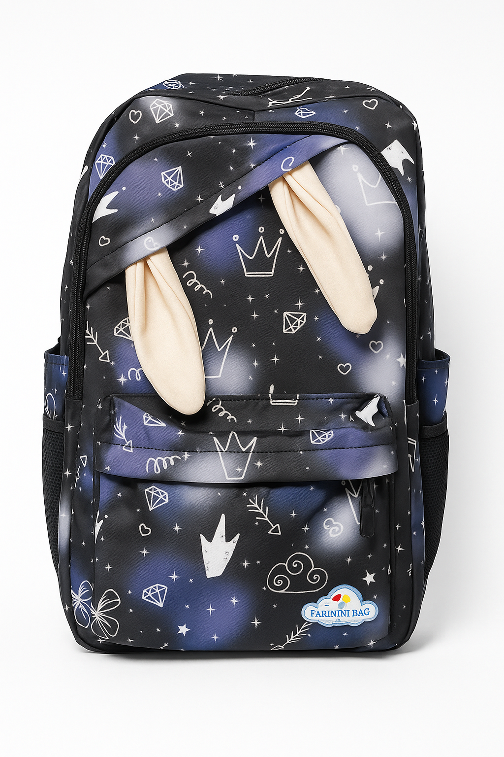 Cute Bunny Ears Galaxy Print Backpack – Stylish Multi-Compartment School & Travel Bag