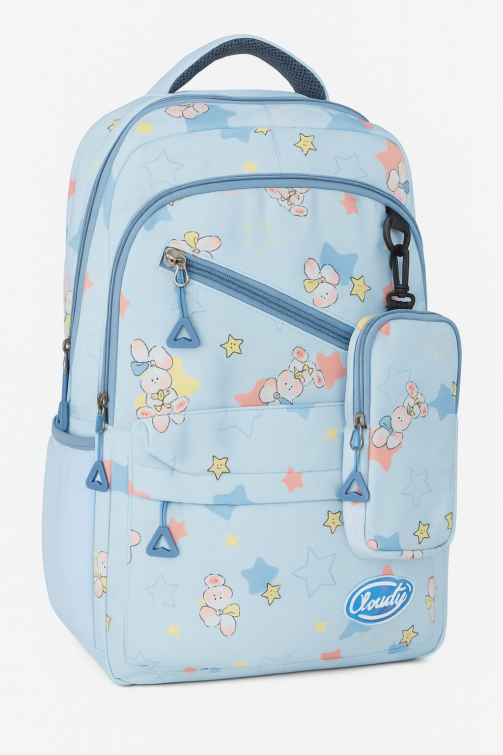 Cloudy Cartoon Print Backpack with Mini Pouch – Large Capacity School & Travel Bag for Kids and Teens