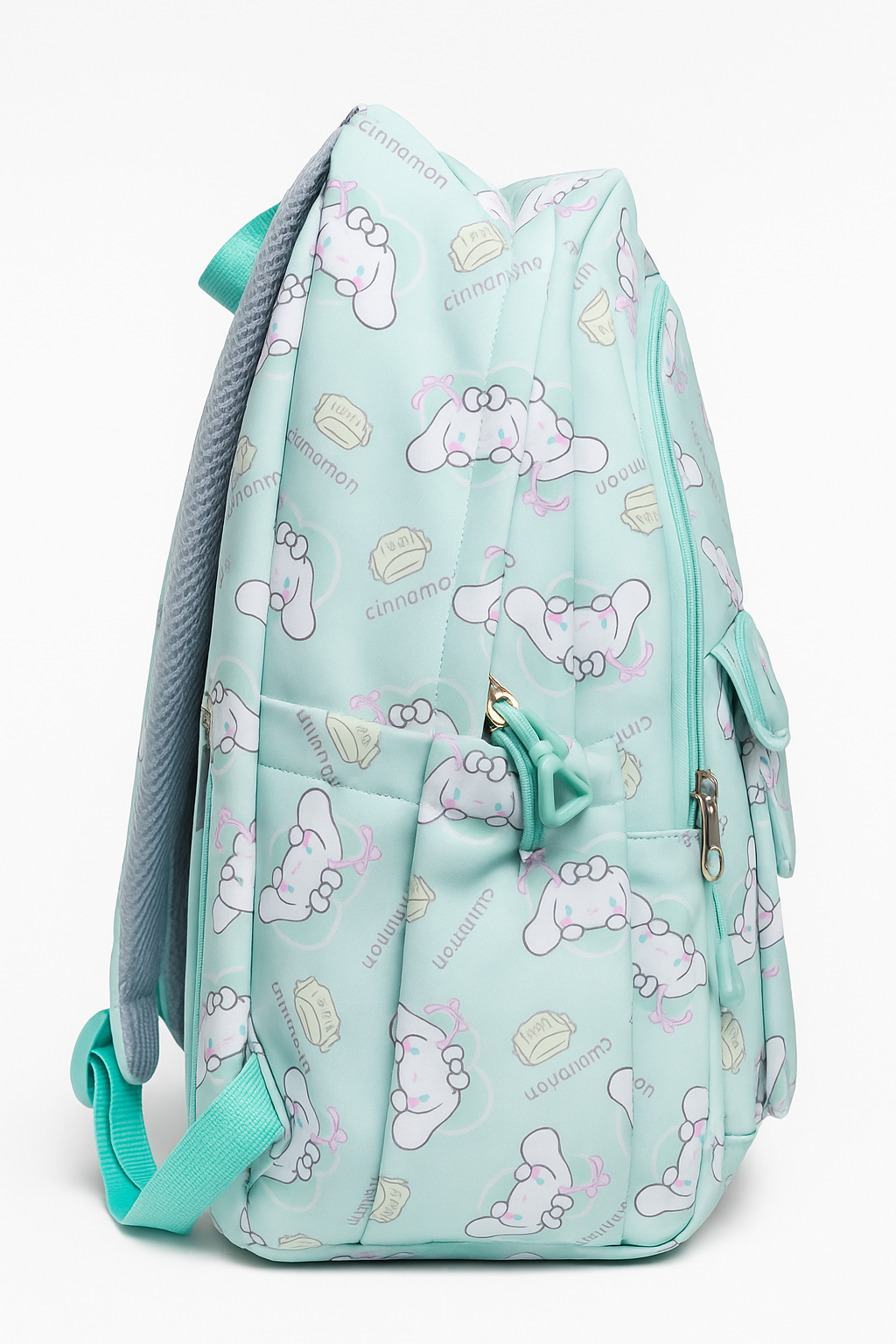 Mint Green Cartoon Print Backpack – Cute Multi-Pocket School & Casual Travel Bag