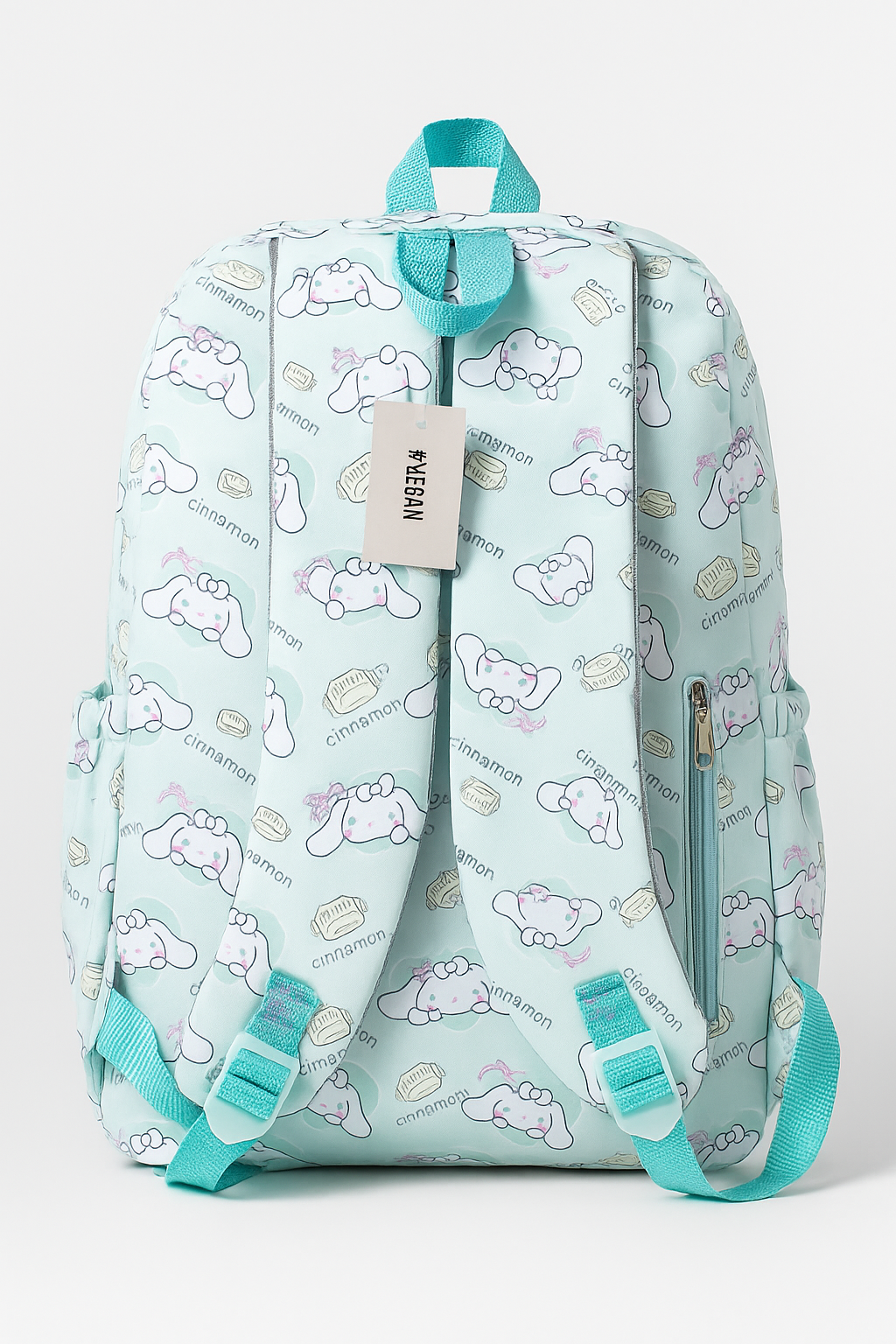 Mint Green Cartoon Print Backpack – Cute Multi-Pocket School & Casual Travel Bag