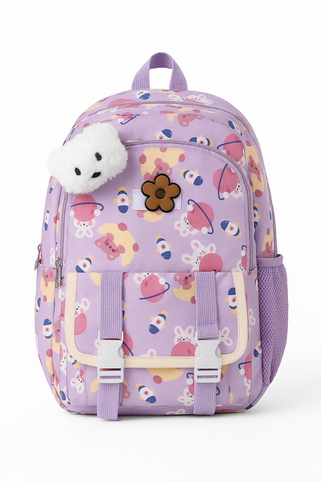 3D Teddy Face Backpack – Cute Cartoon Bear Print School & Travel Bag (Beige, Green, Black)