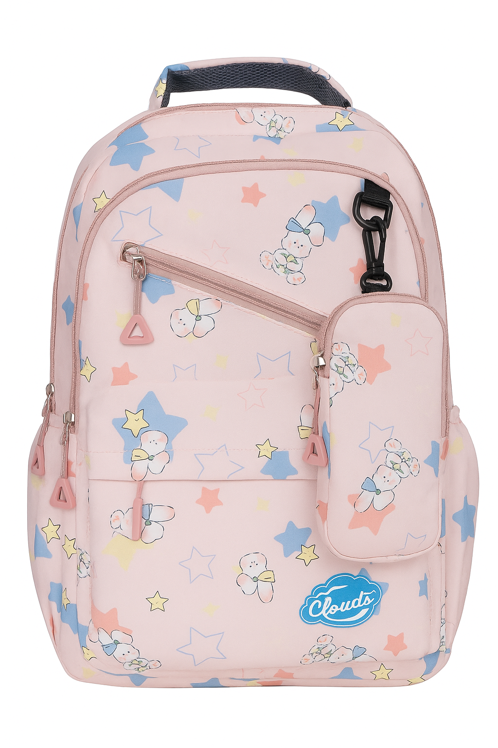 Clouds Pink Cartoon Print Backpack with Mini Pouch – Large Capacity School & Travel Bag for Girls and Teens
