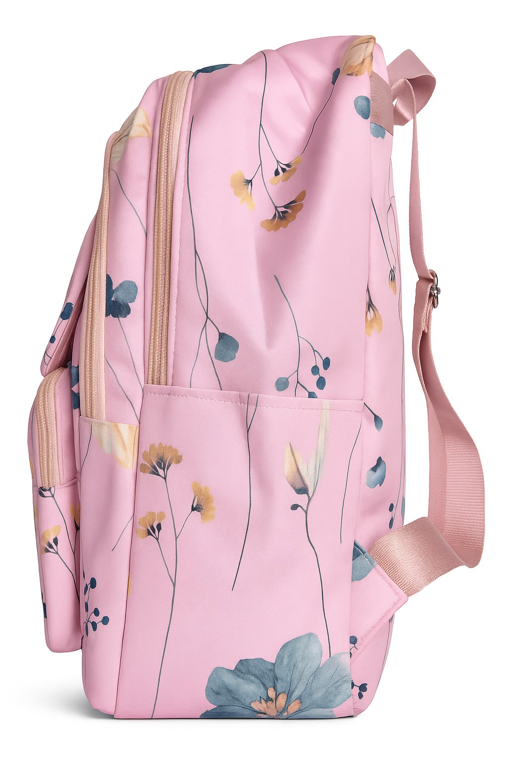 Cute Cartoon & Floral Print Backpack with Pom-Pom Charm – Multi-Compartment School & Travel Bag