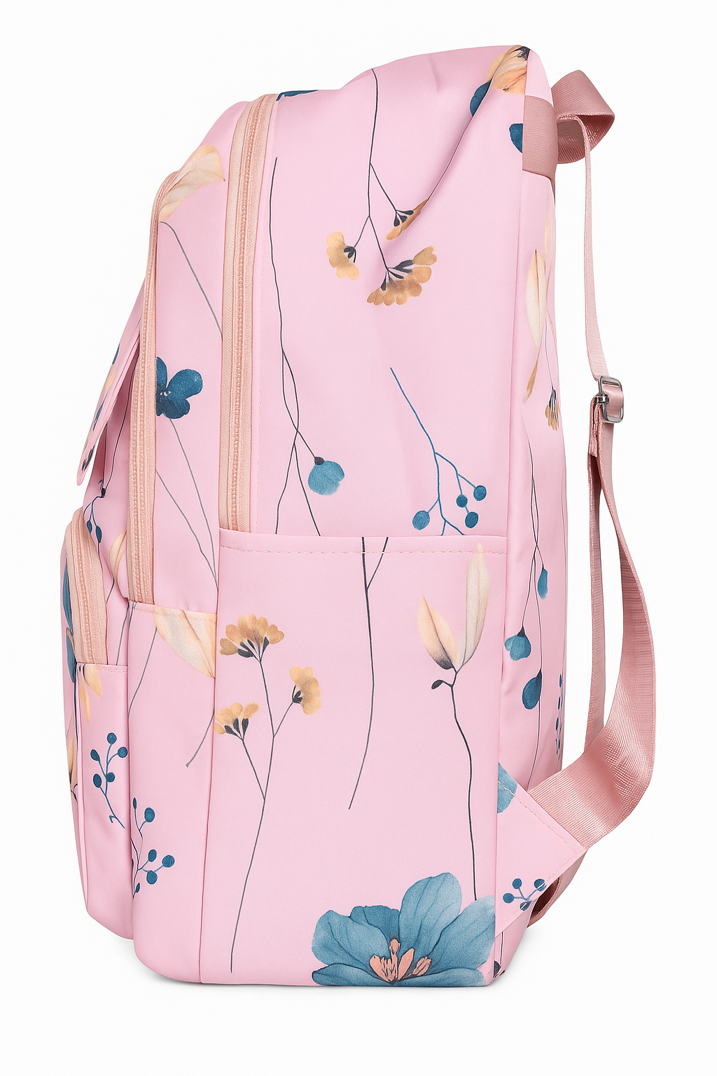 Cute Cartoon & Floral Print Backpack with Pom-Pom Charm – Multi-Compartment School & Travel Bag