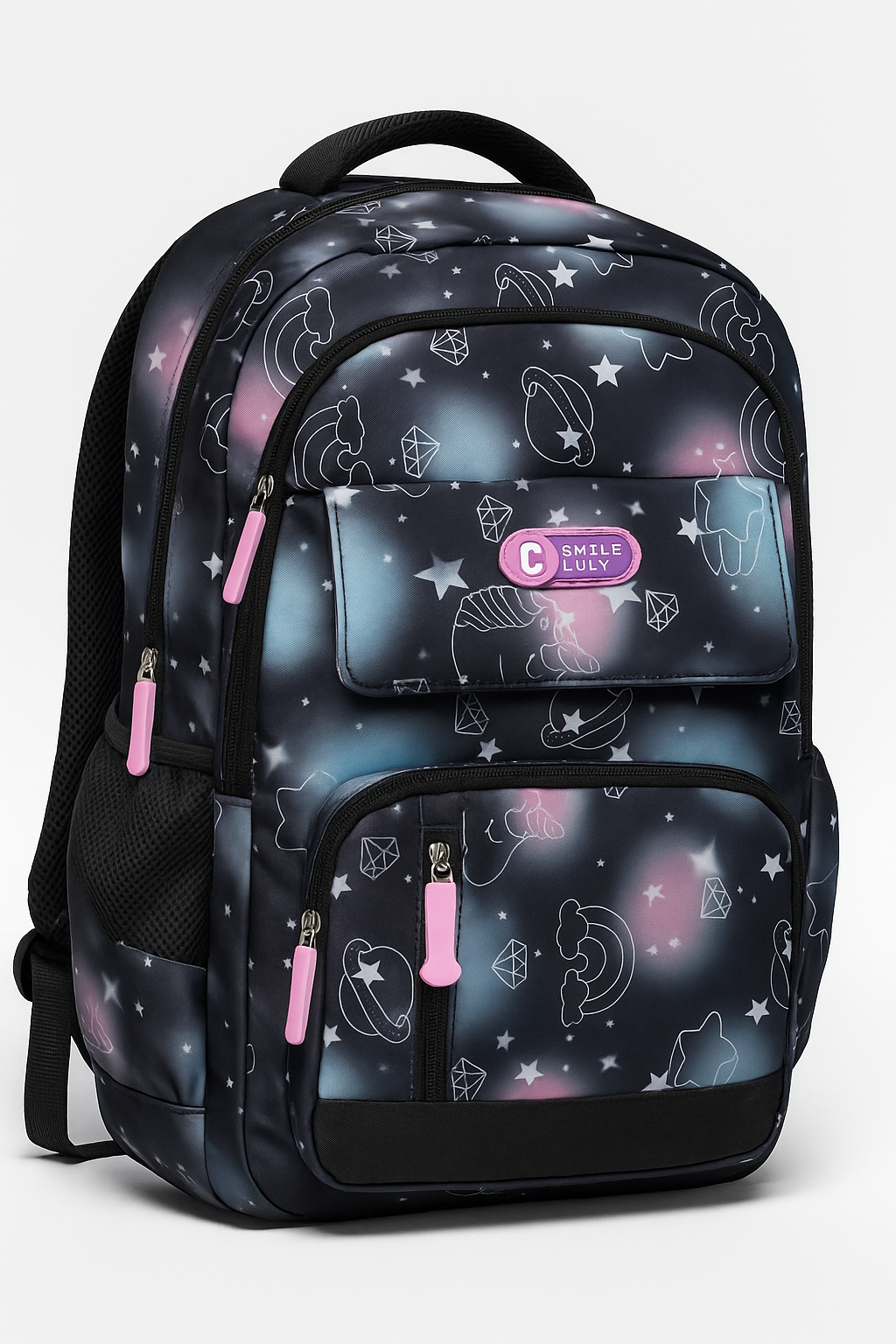 Smile Luly Galaxy Print Backpack – Large Capacity School & Travel Bag with Multi-Pockets for Kids, Teens, and Adults