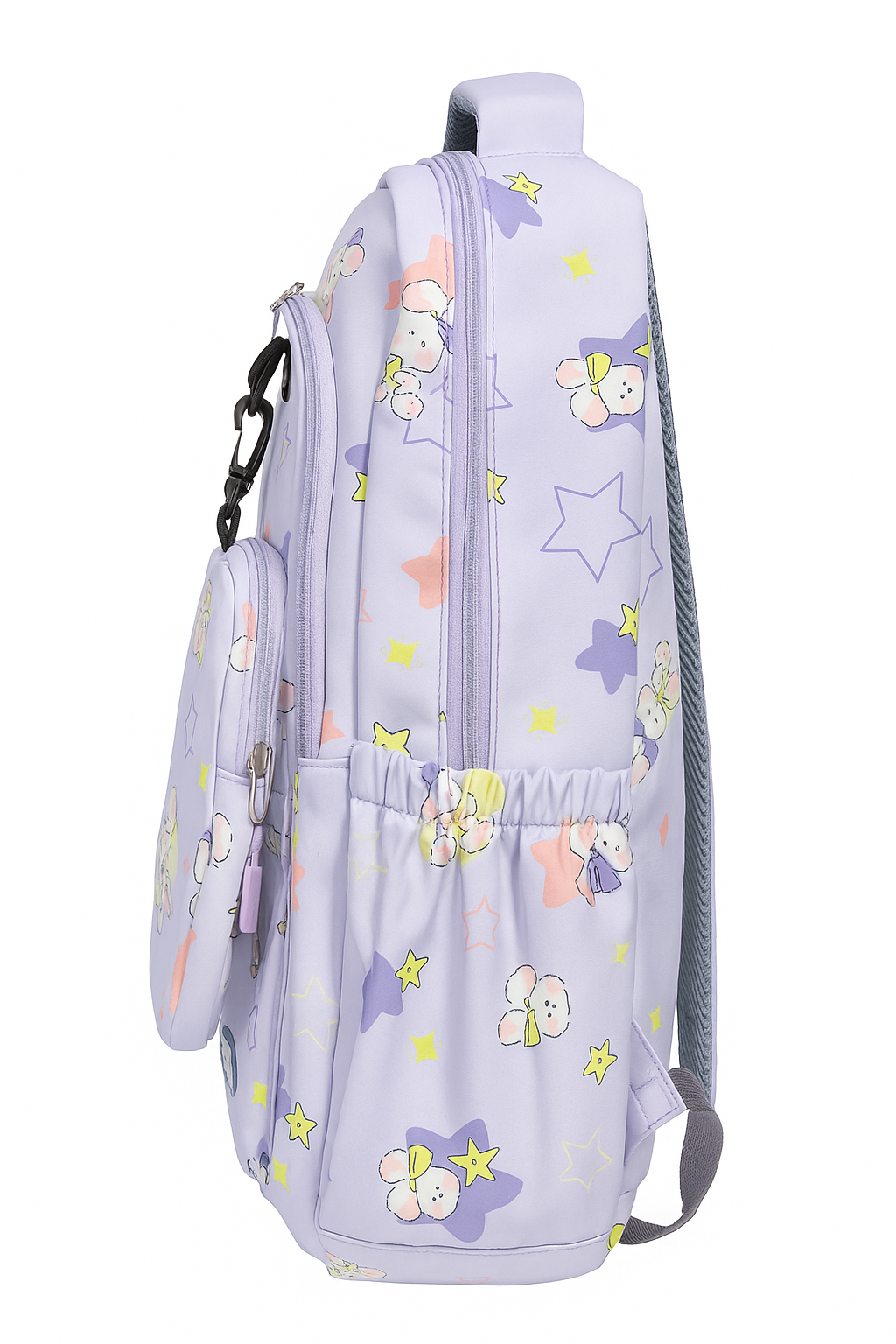 Clovy Purple Cartoon Print Backpack with Mini Pouch – Large Capacity School & Travel Bag for Kids and Teens