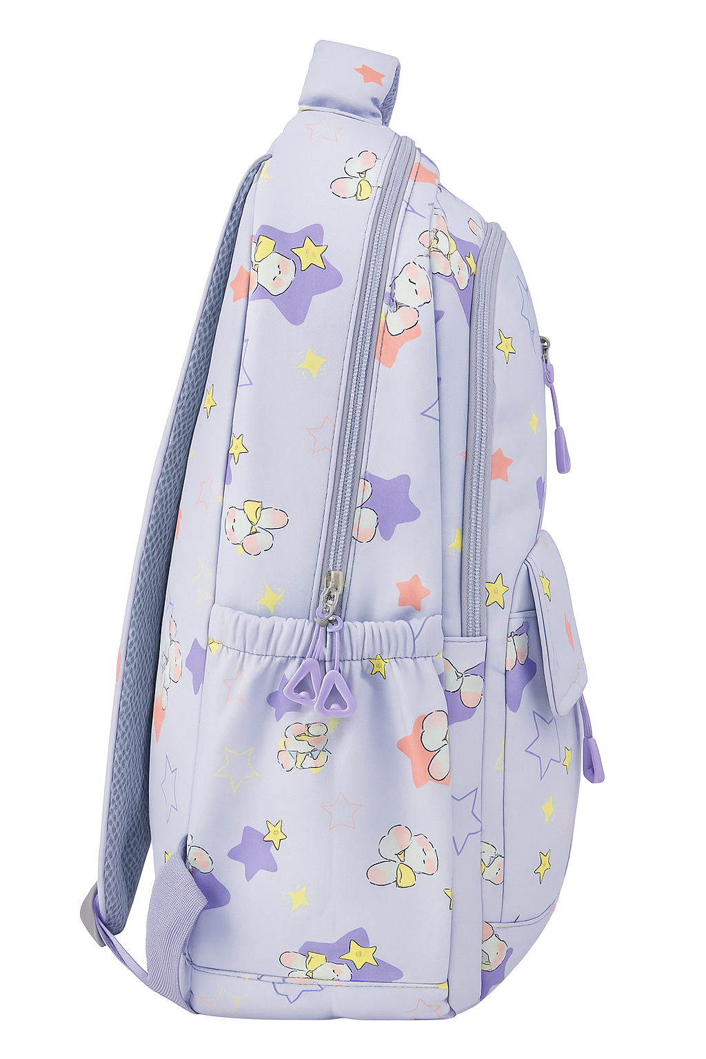 Clovy Purple Cartoon Print Backpack with Mini Pouch – Large Capacity School & Travel Bag for Kids and Teens