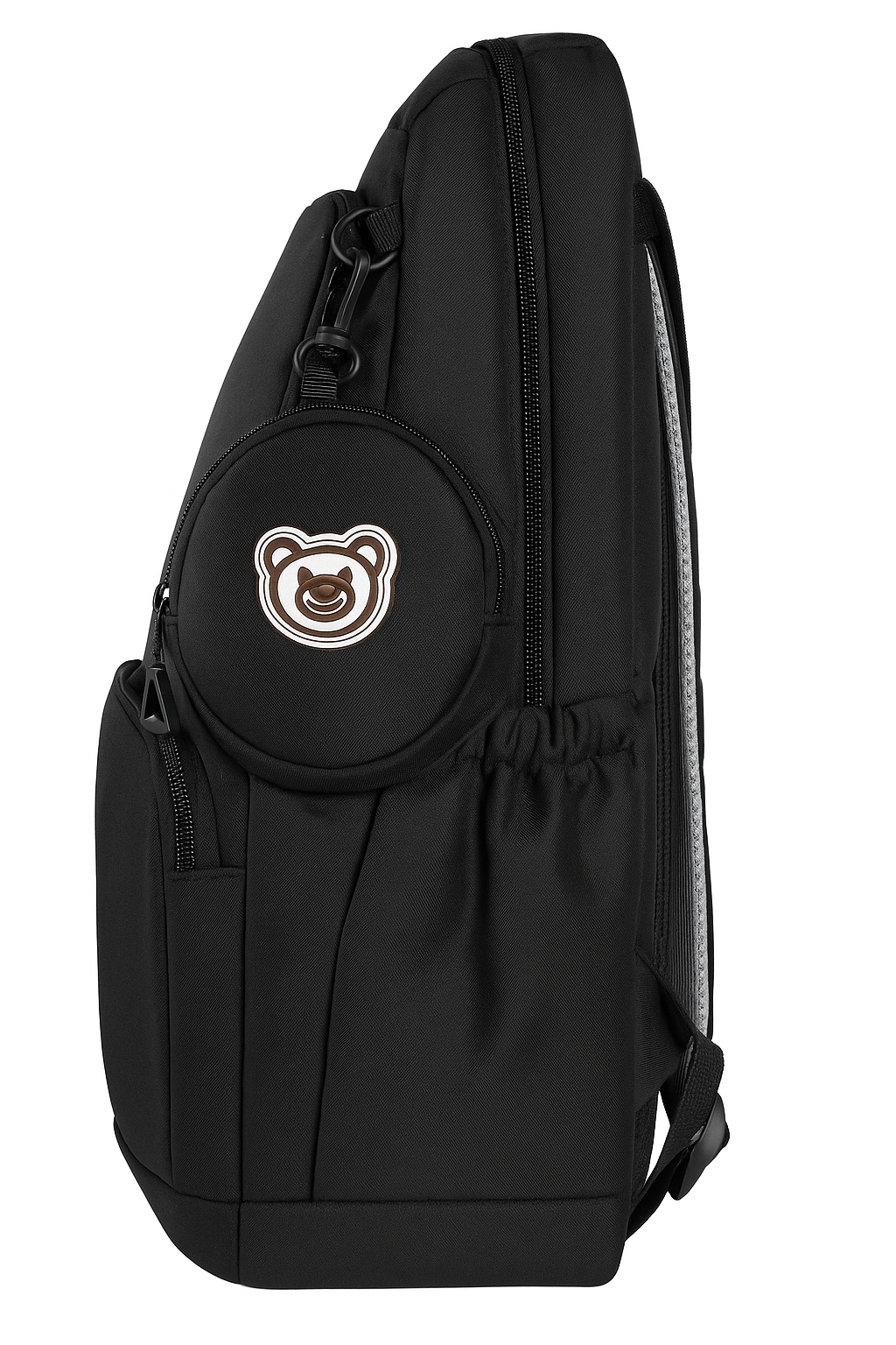 Black Bear Patch Backpack with Detachable Mini Pouch – Stylish Multi-Compartment School & Travel Bag
