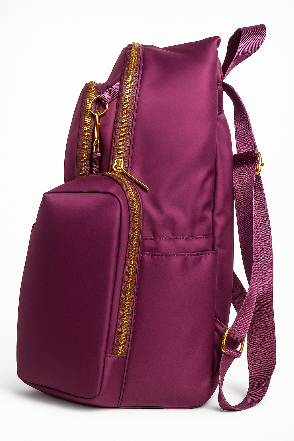 Luxury Wine Red Backpack with Gold Zippers – Premium Quilted Laptop, College & Travel Shoulder Bag with Side Pouch
