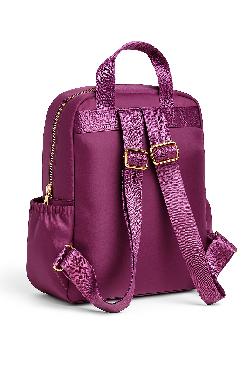 Luxury Wine Red Backpack with Gold Zippers – Premium Quilted Laptop, College & Travel Shoulder Bag with Side Pouch