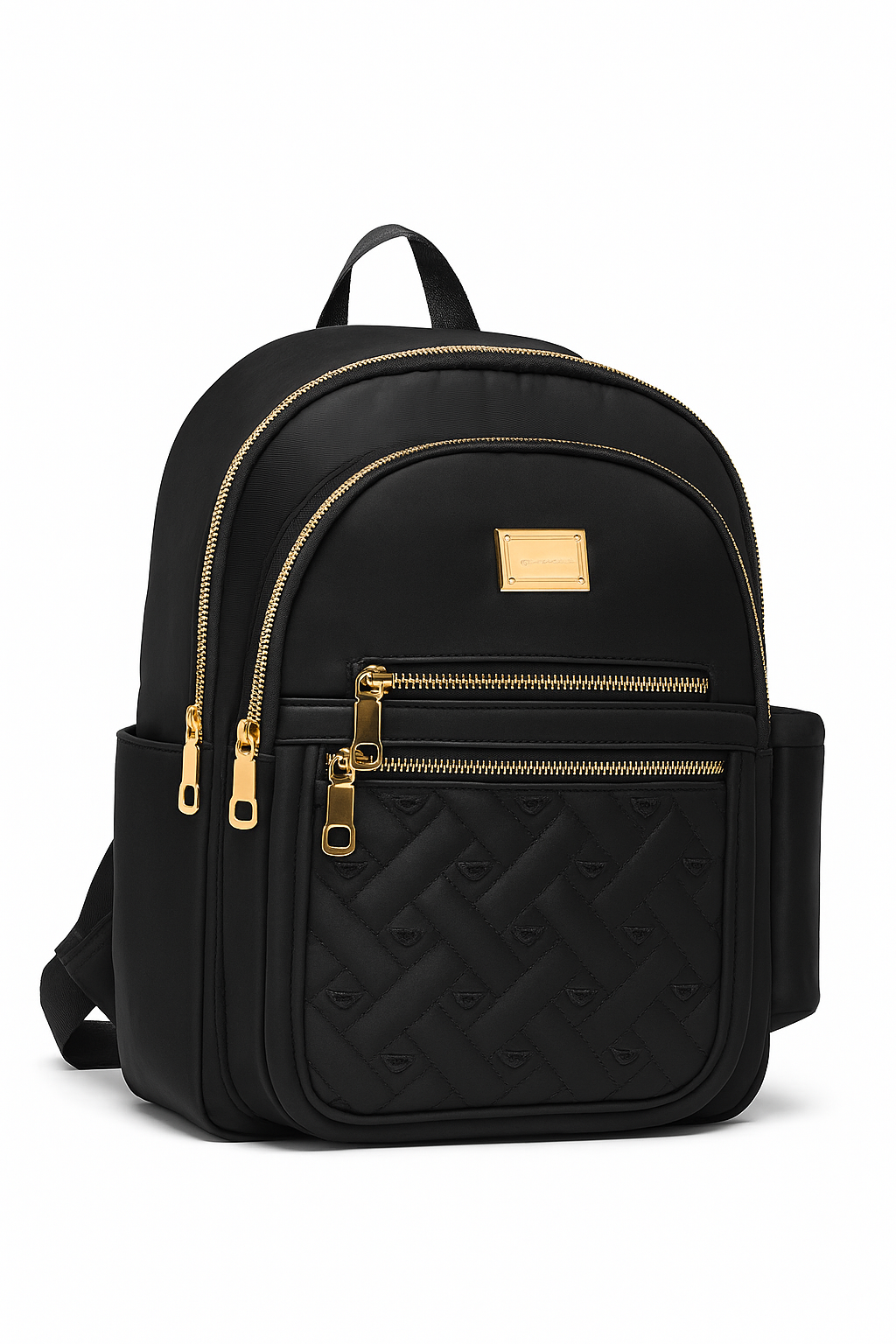 Luxury Black Backpack with Gold Zippers – Quilted Laptop, College & Travel Shoulder Bag for Women