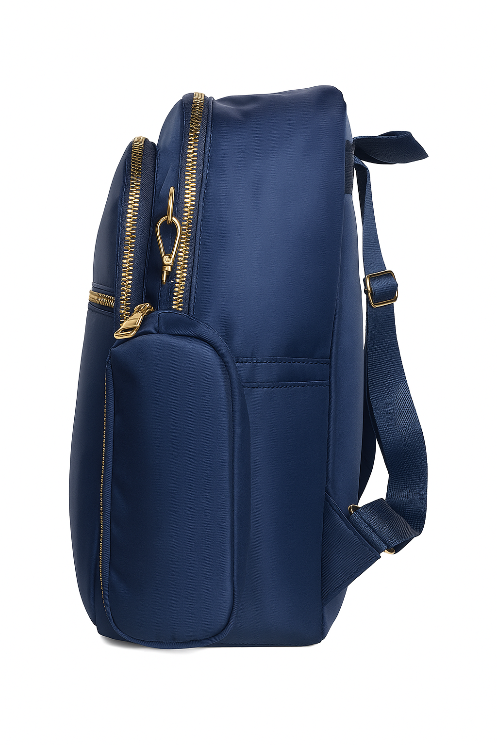 Luxury Navy Blue Backpack with Gold Zippers – Premium Laptop, College & Travel Shoulder Bag with Quilted Front Pocket