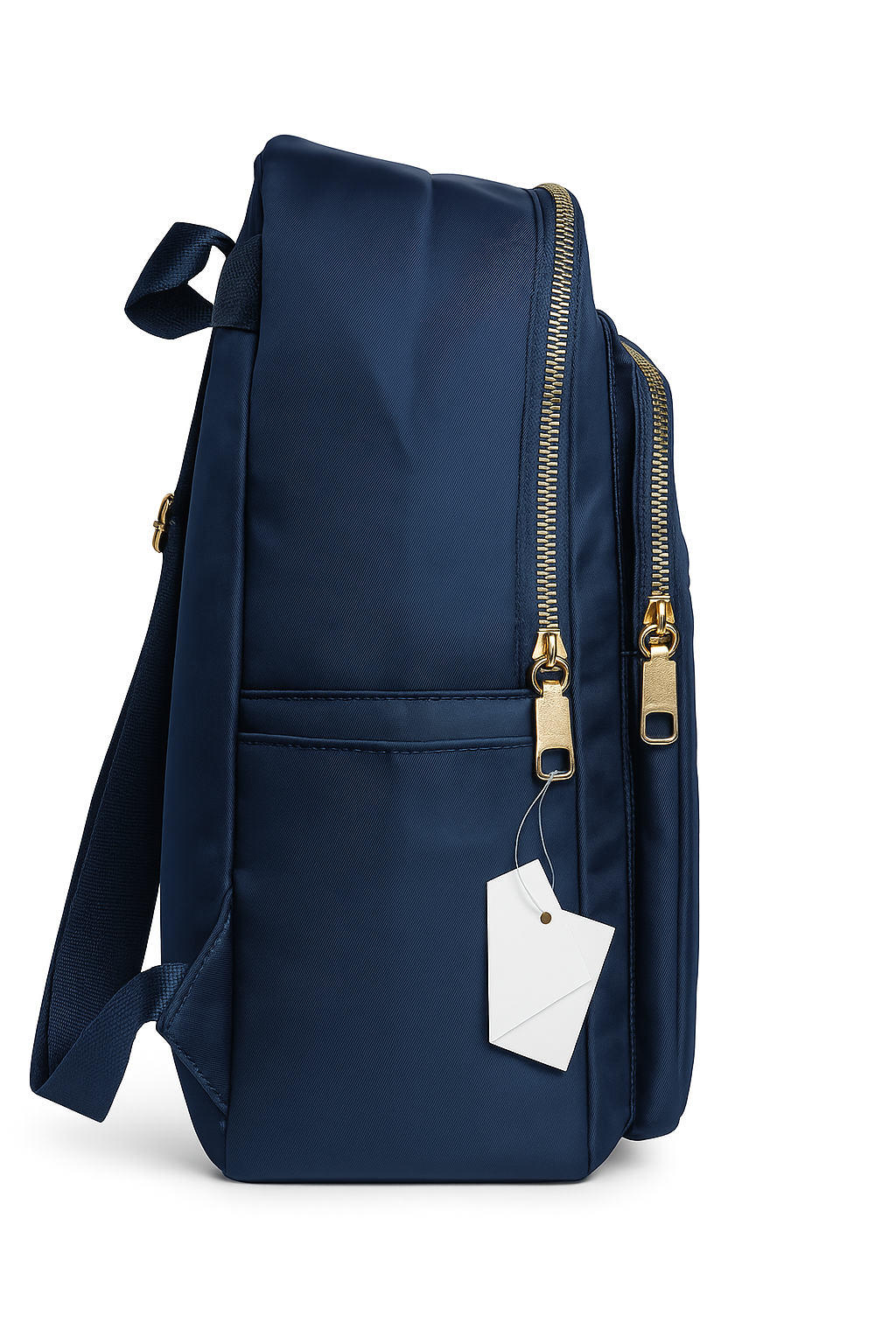 Luxury Navy Blue Backpack with Gold Zippers – Premium Laptop, College & Travel Shoulder Bag with Quilted Front Pocket