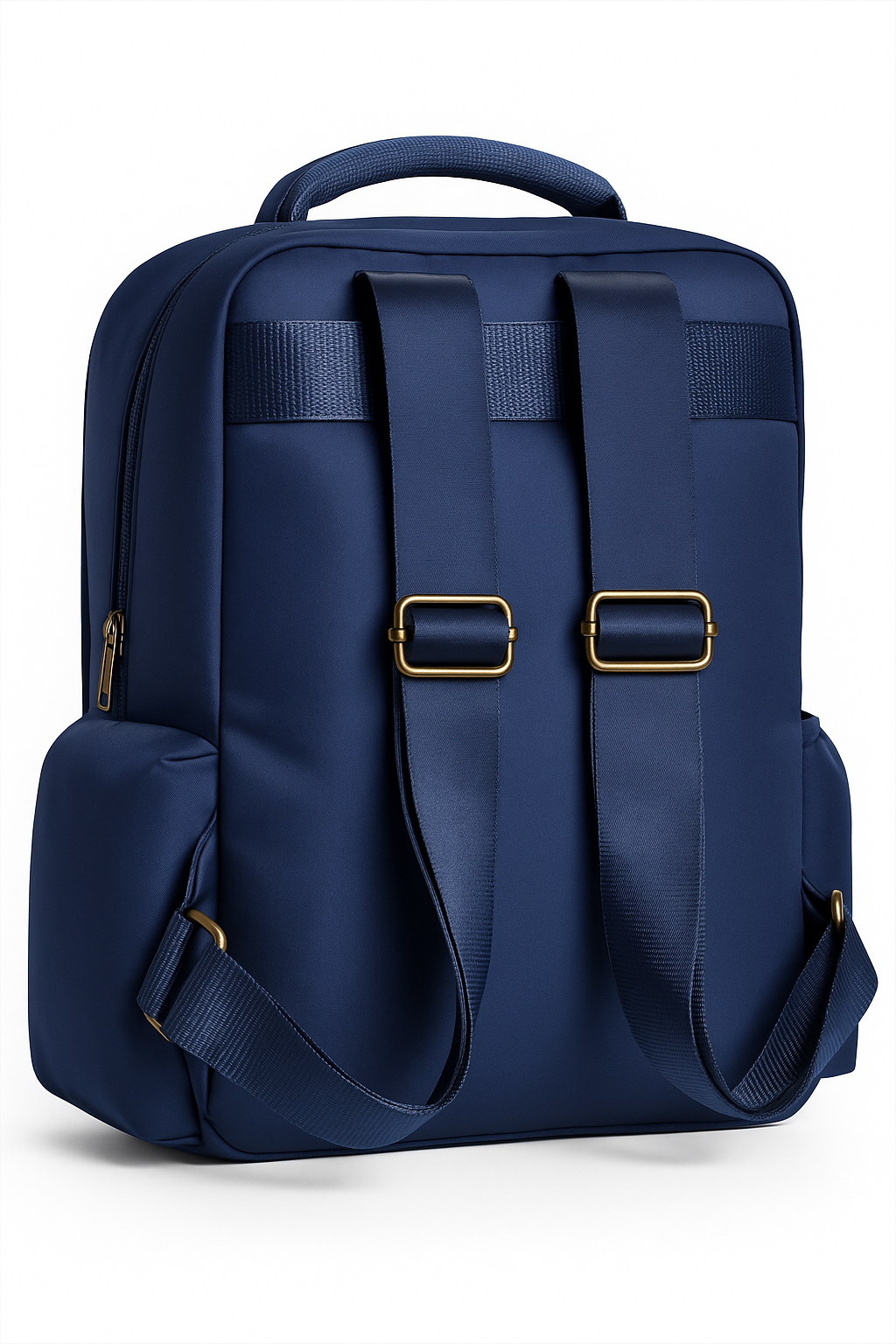 Luxury Navy Blue Backpack with Gold Zippers – Premium Laptop, College & Travel Shoulder Bag with Quilted Front Pocket