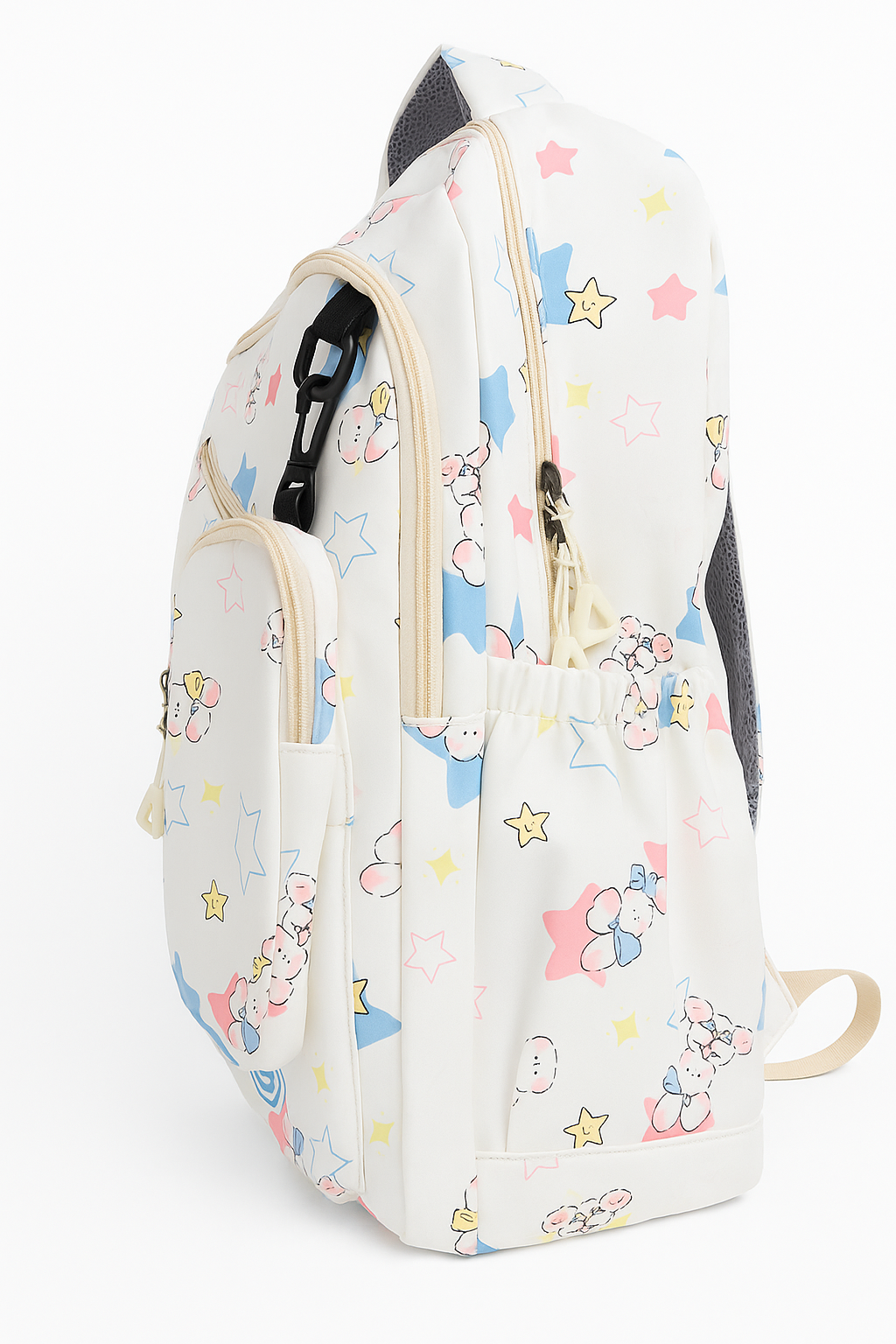 Clouds Cream Starry Print Backpack with Mini Pouch – Stylish School & College Bag for Kids and Teens