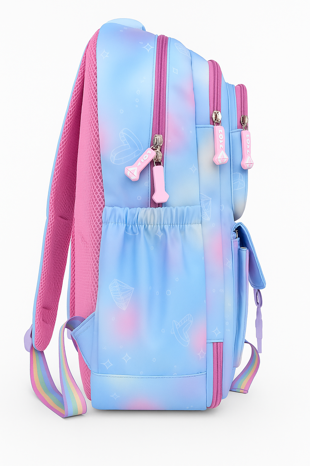 Trendy Gradient School Backpack for Girls | Cute Unicorn Style Bag with Pom Pom Keychain