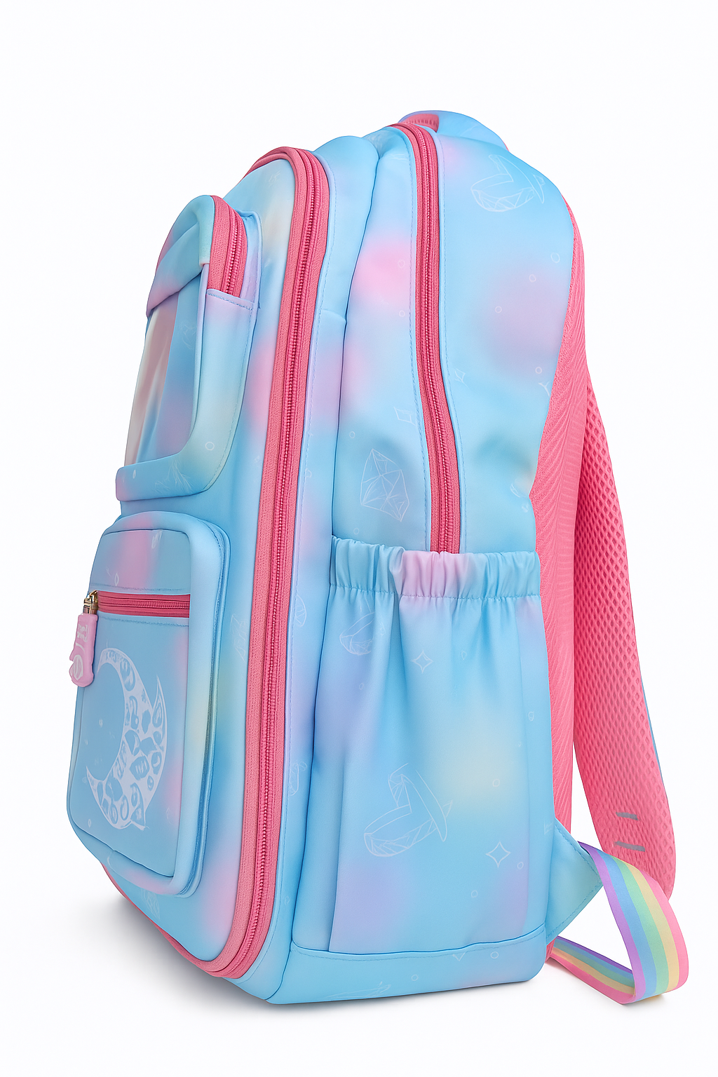 Trendy Gradient School Backpack for Girls | Cute Unicorn Style Bag with Pom Pom Keychain